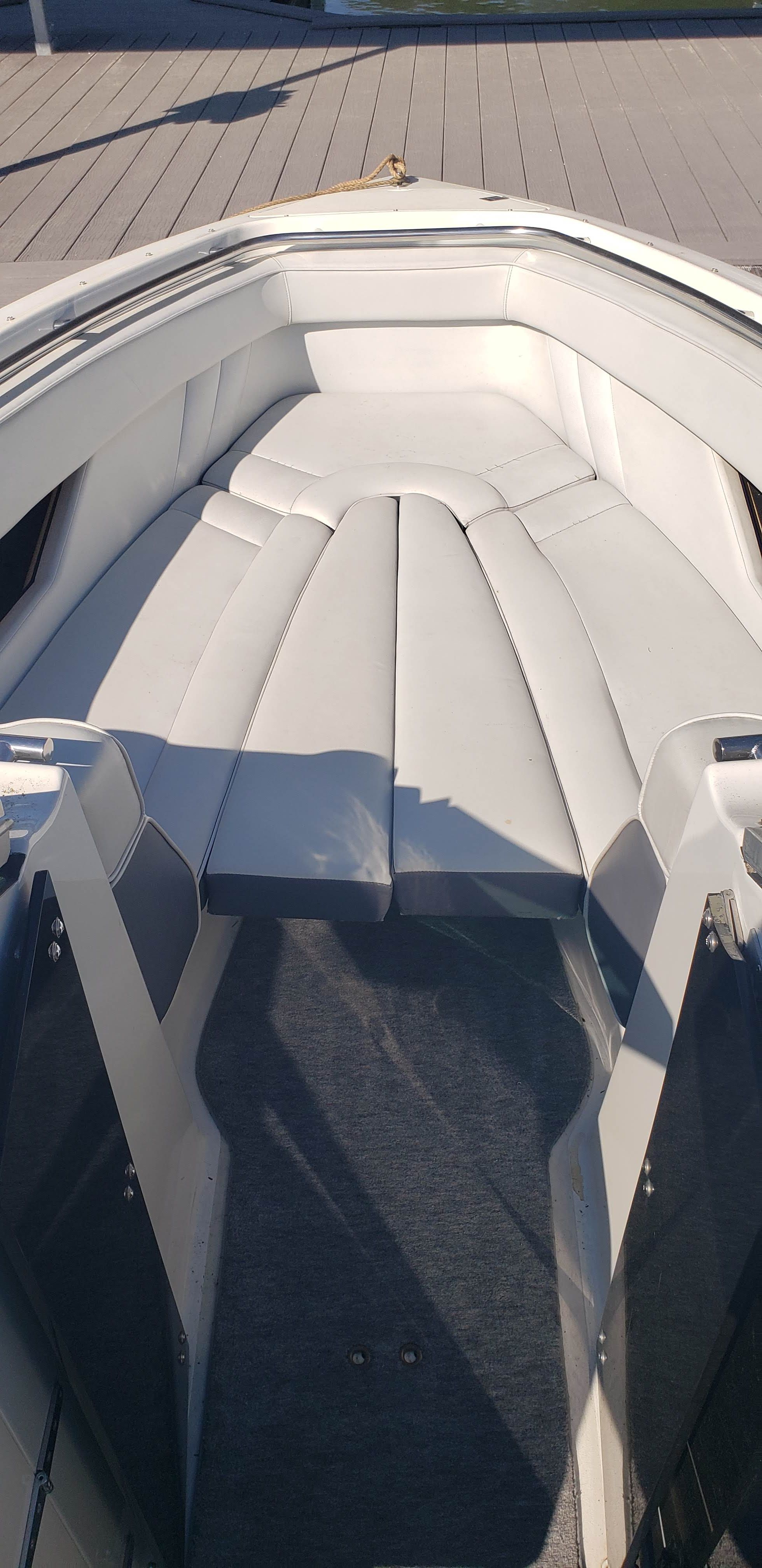Interior view of a 1993 Cobalt 272 boat with gray upholstery.