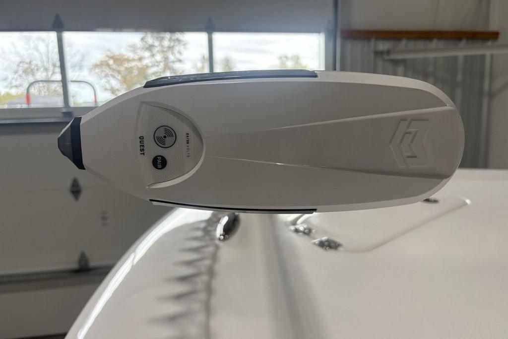 Close-up of a 2026 Tidewater 2300 Carolina Bay boat accessory in a garage.