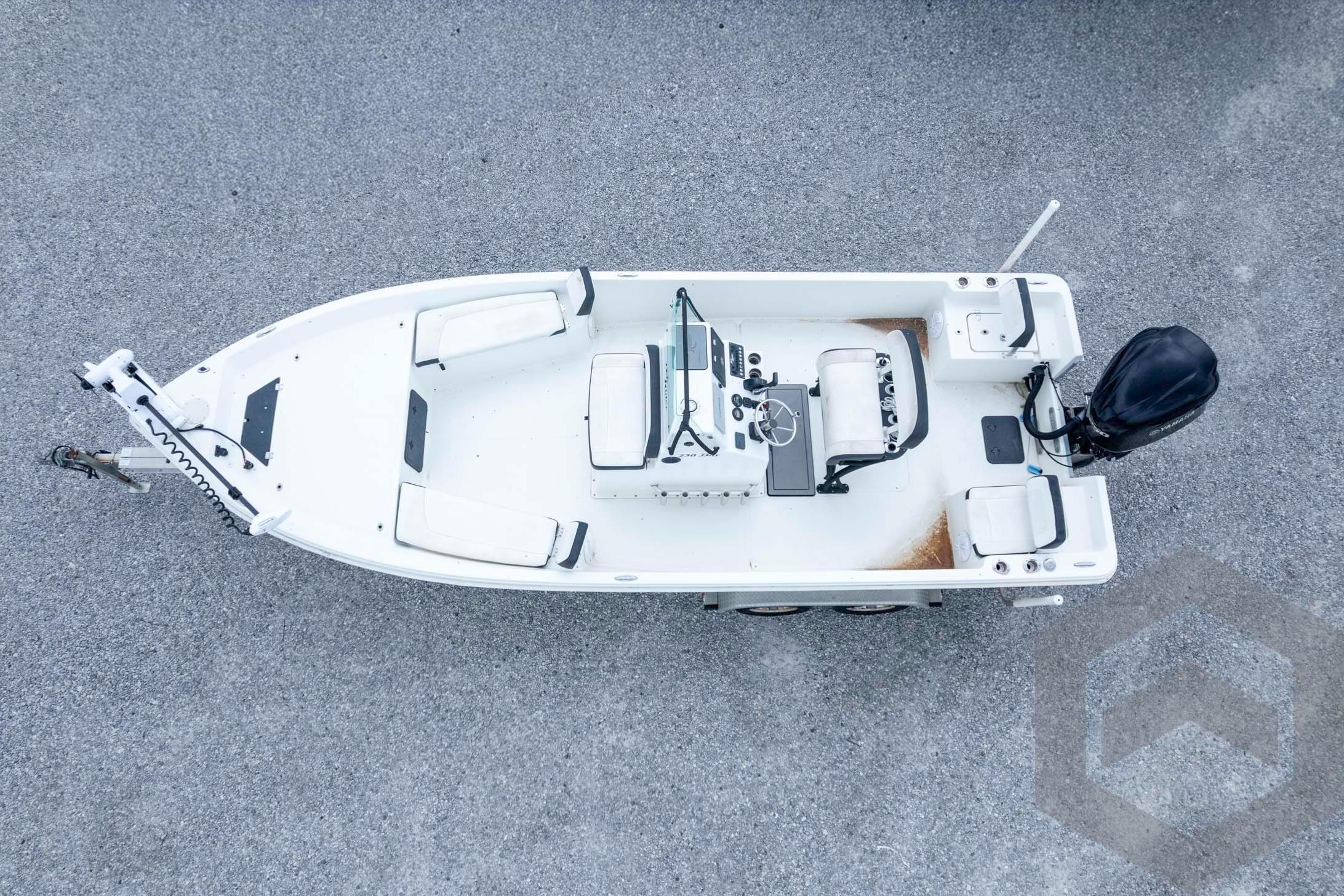 Overhead view of 2018 Bay Rider 238 Bay boat on trailer.