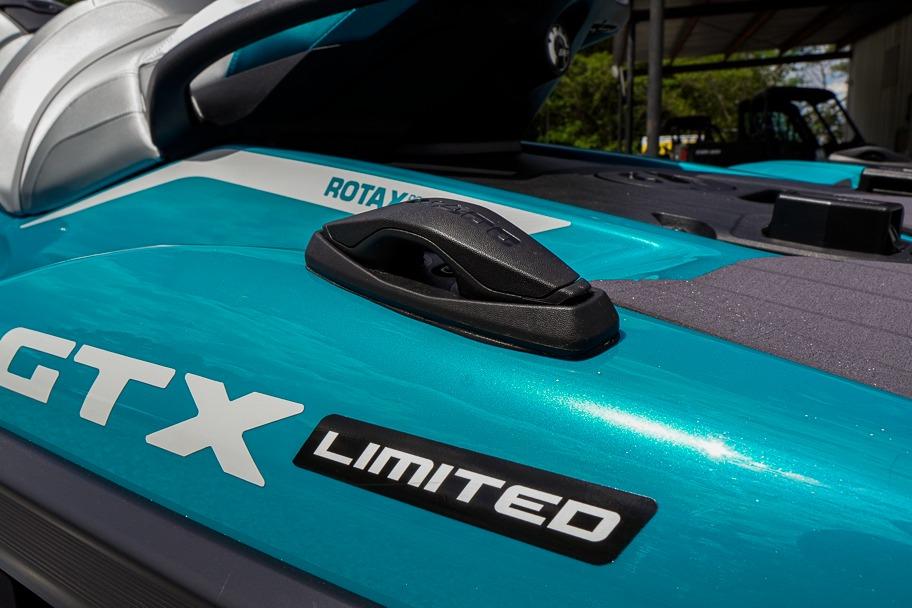 2026 Sea-Doo GTX Limited 325, close-up of teal body and branding details.