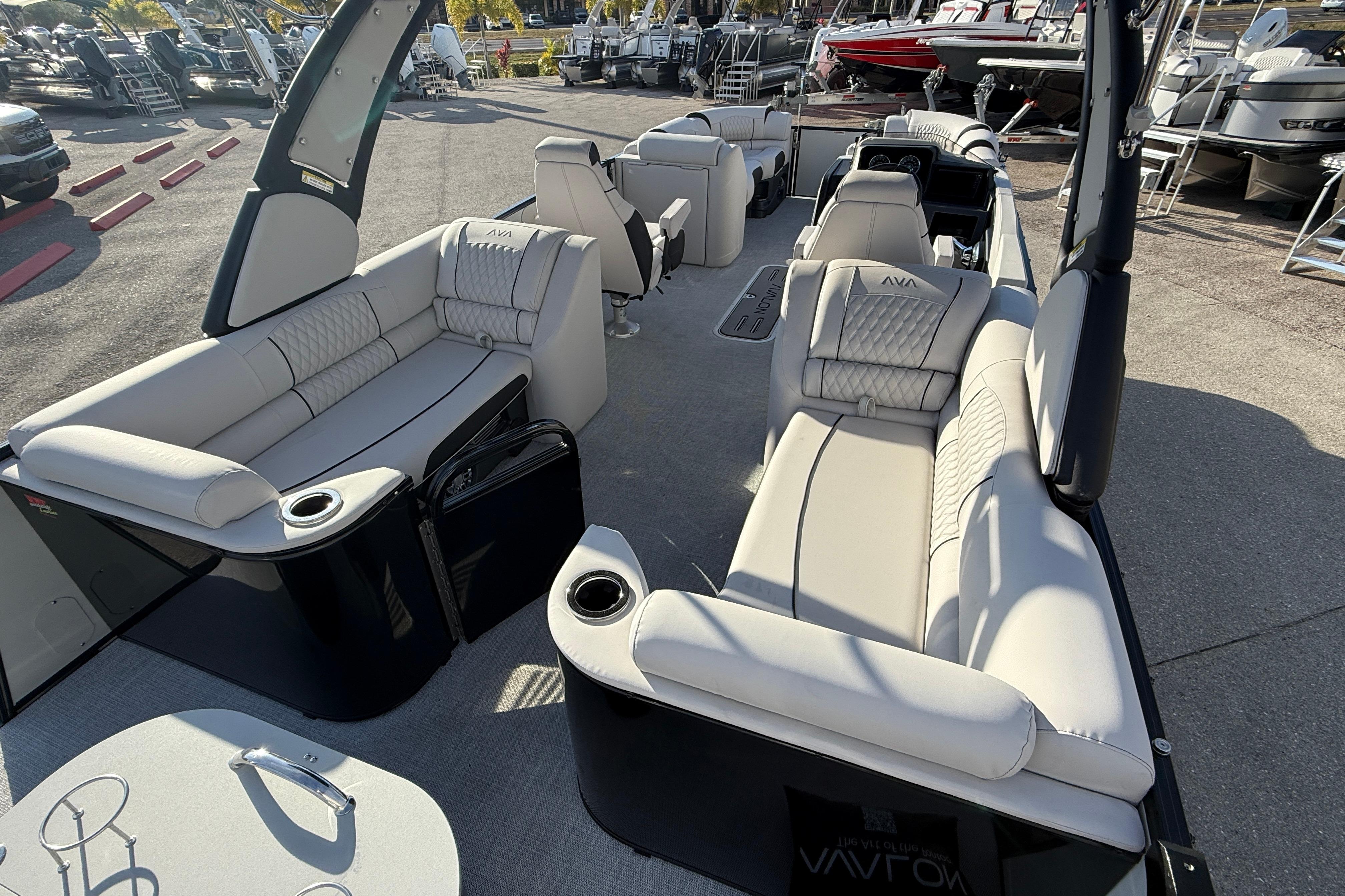 2026 Avalon 2385 Catalina Quad Lounger, Tri Toon High Performance boat interior with luxurious seating.