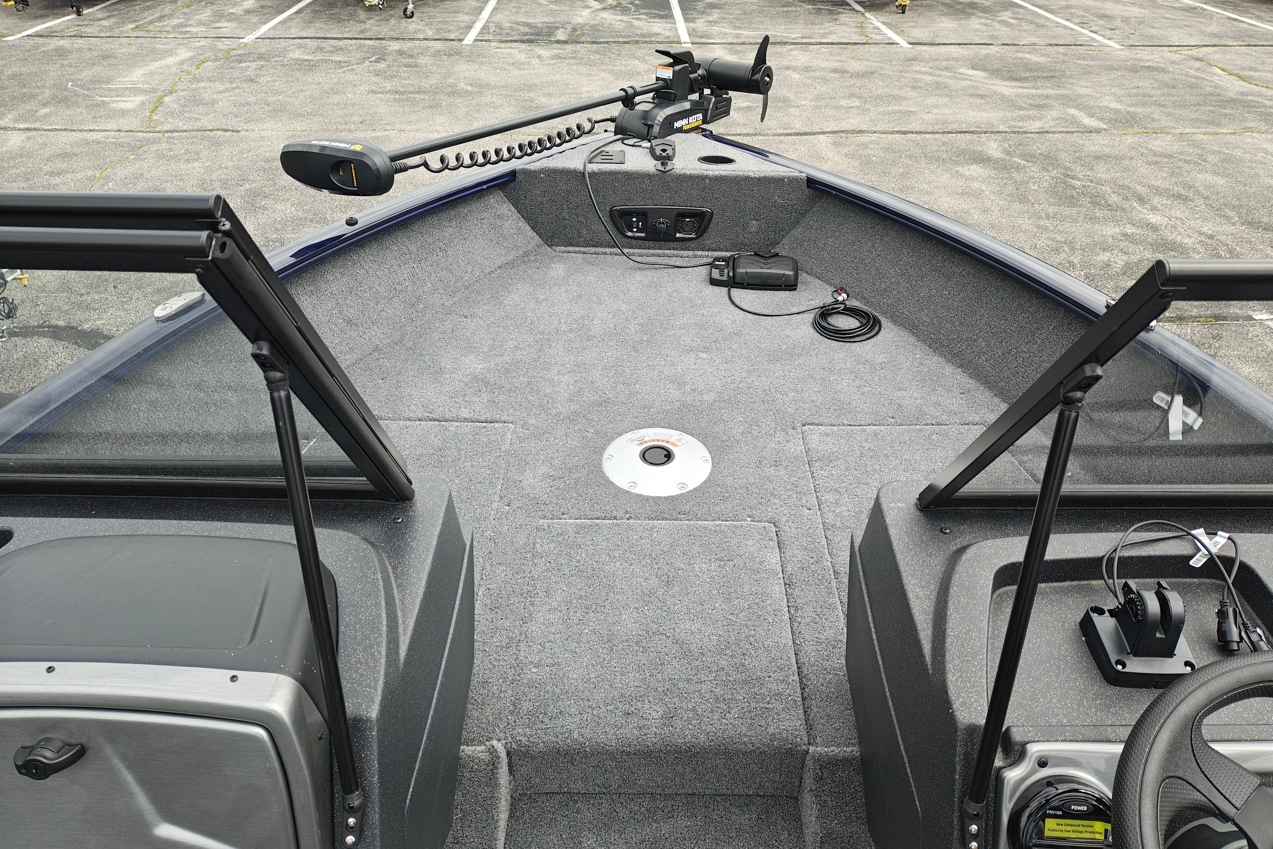 2026 Tracker Pro Guide V-175 WT boat interior with trolling motor and spacious deck.