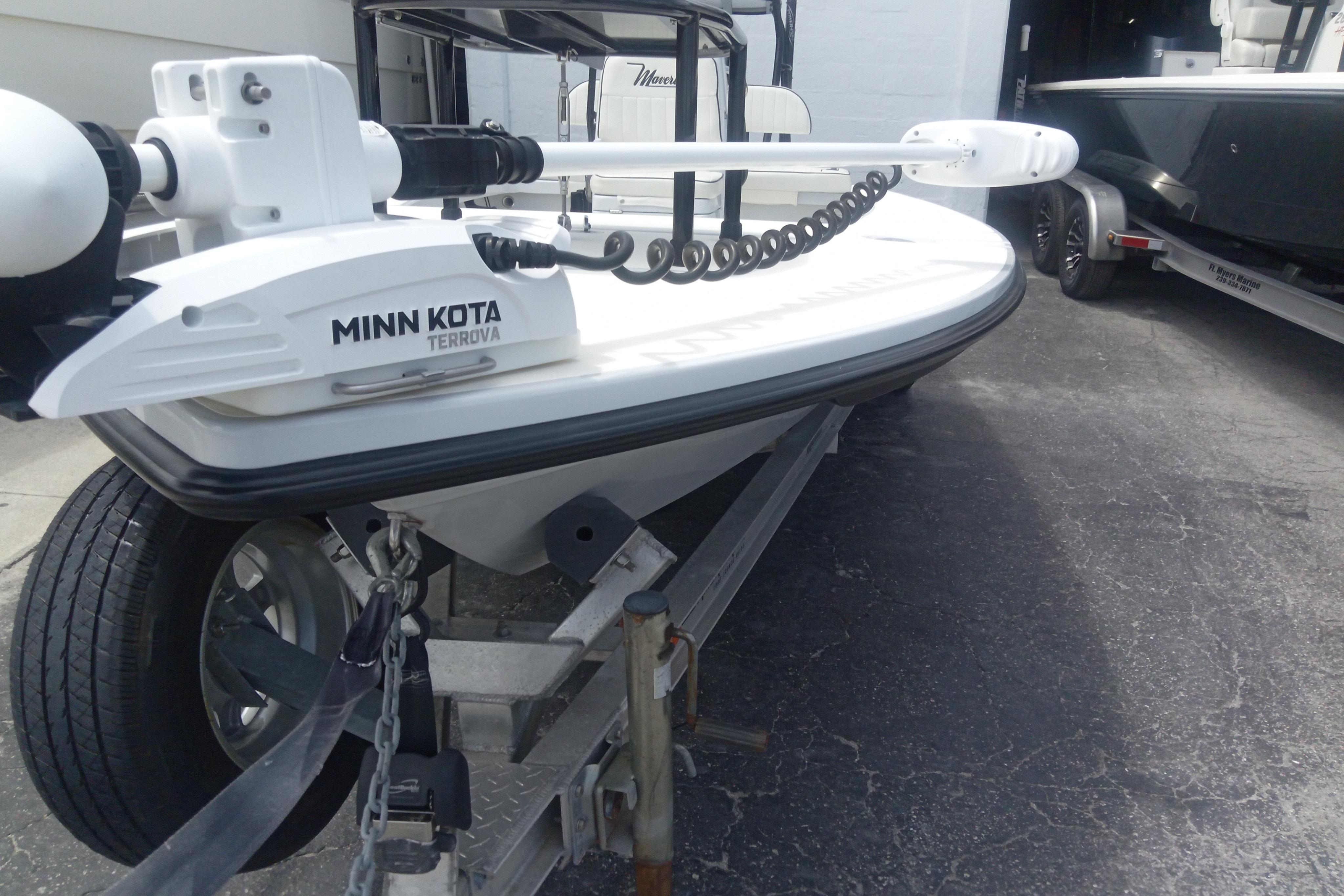2020 Maverick 18 HPX-V boat with Minn Kota Terrova trolling motor on trailer.