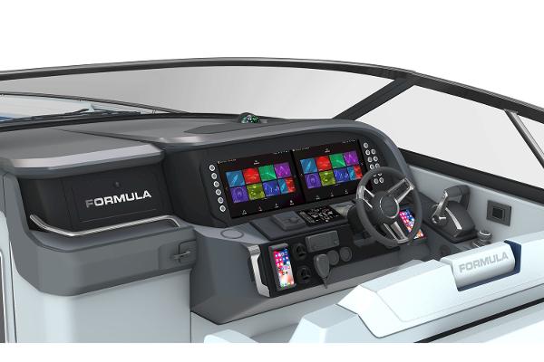 Manufacturer Provided Image: 2026 Formula 360 Crossover Bowrider I/O dashboard with dual screens and modern controls.