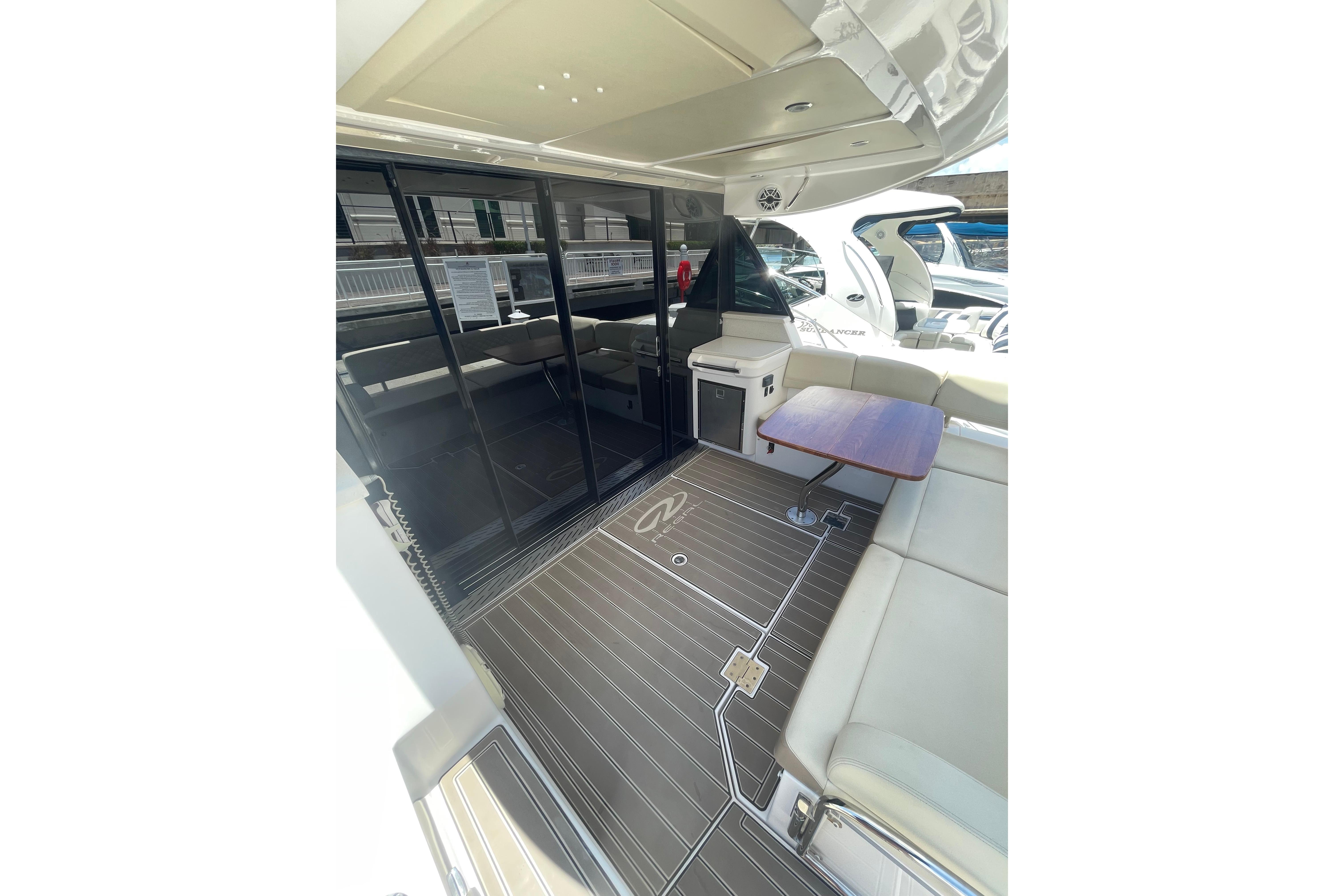 2020 Regal 42 Grande Coupe yacht interior with sleek seating and modern design.