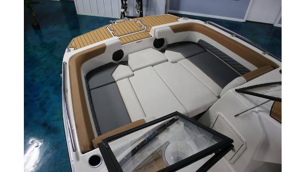 2025 Starcraft SVX 190 OB DC boat interior with cushioned seating and modern design.