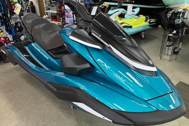 2026 Yamaha WaveRunner FX Cruiser SVHO in showroom, vibrant blue color.