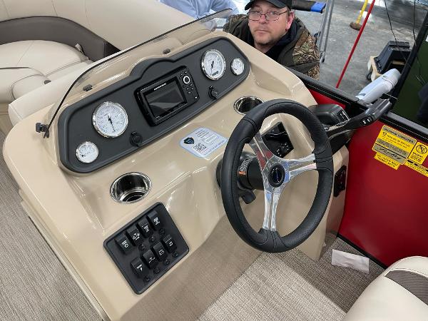 2025 Bentley Pontoons 200 Fish-N-Cruise dashboard with steering wheel and gauges.