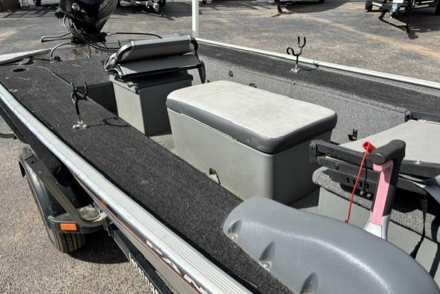 2015 Tracker Panfish 16 boat interior with seating and storage compartments.