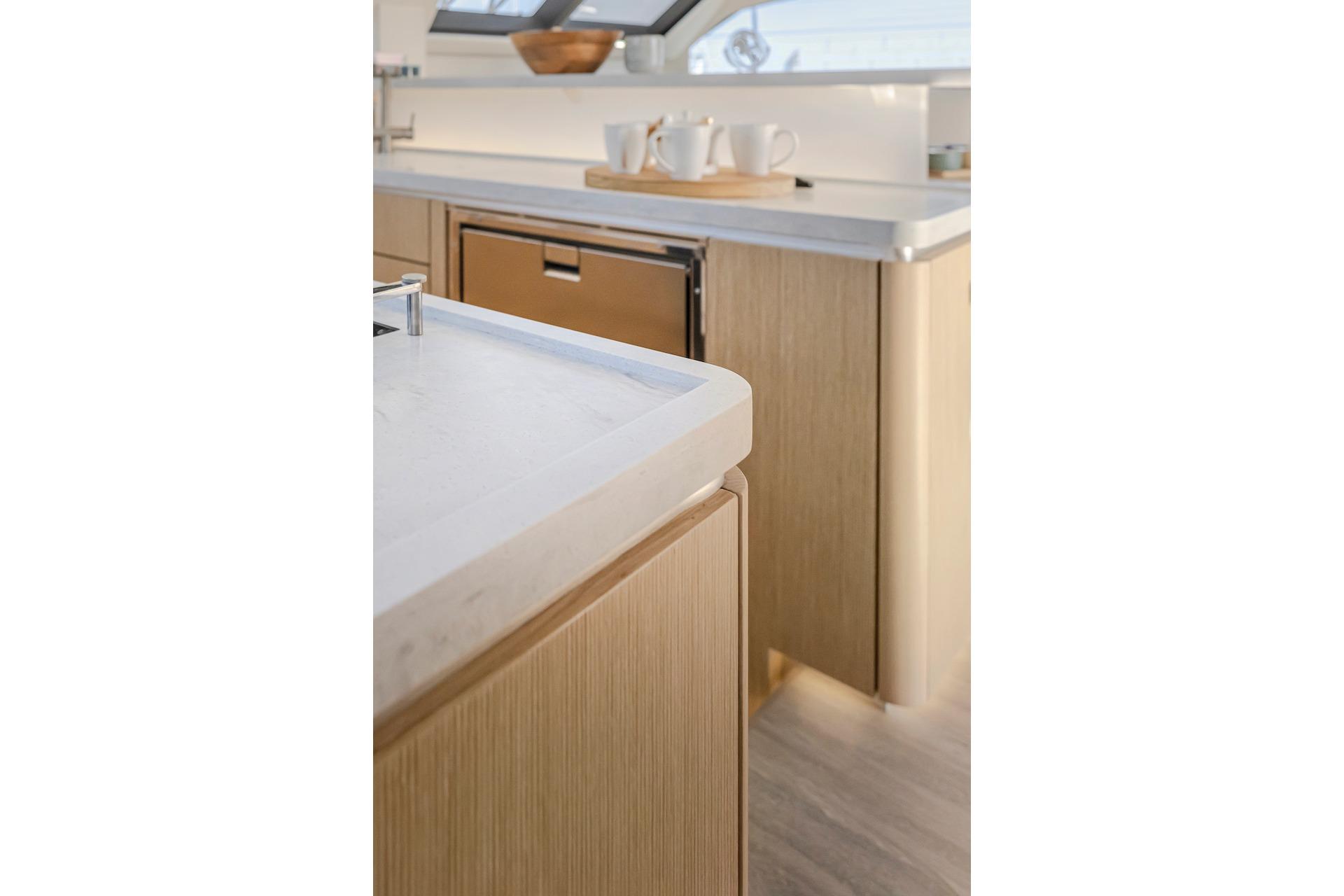 Modern kitchen on Privilege Signature 510 yacht, year 2025.