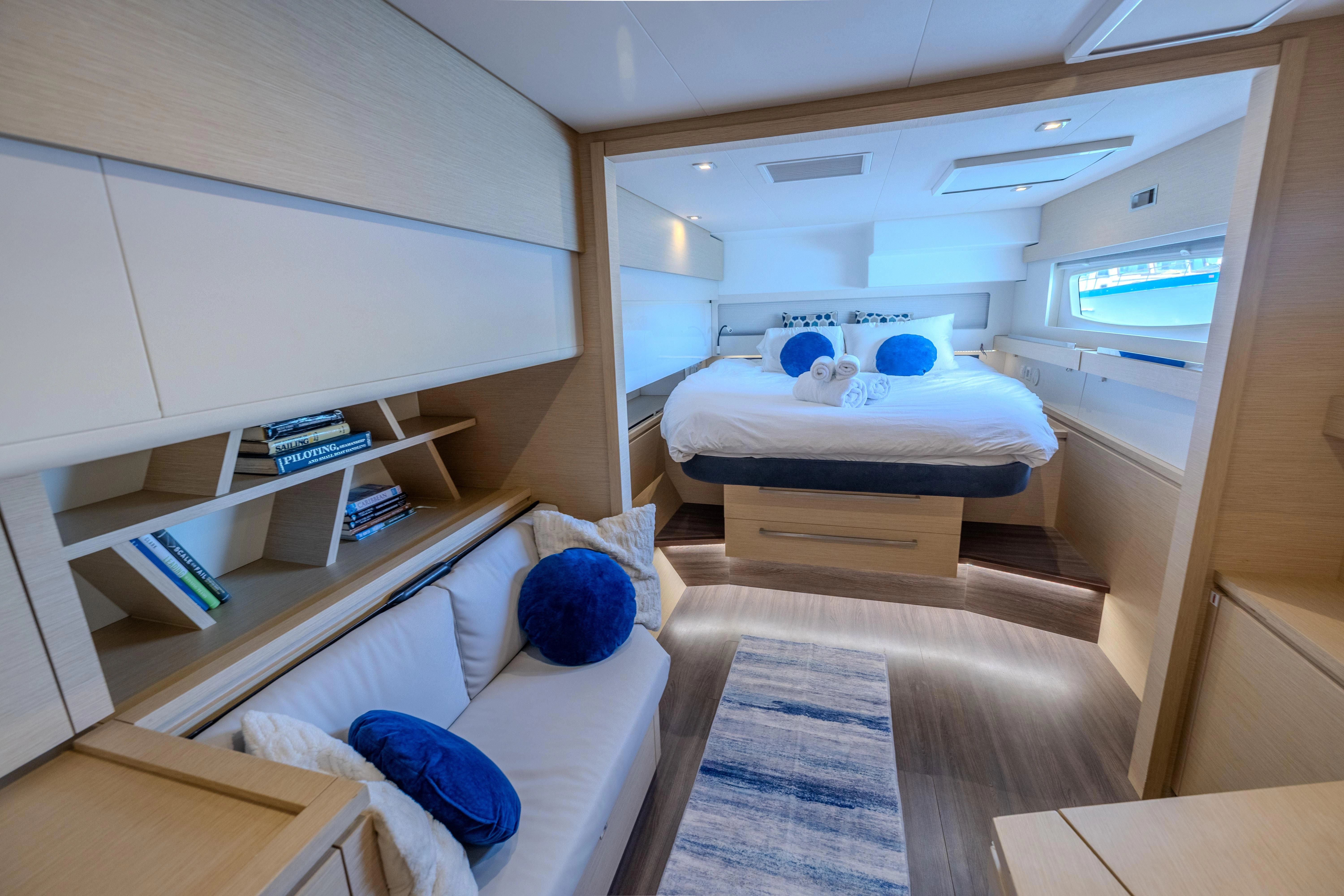 Luxurious cabin of Fountaine Pajot Ipanema 58 yacht, year 2017.
