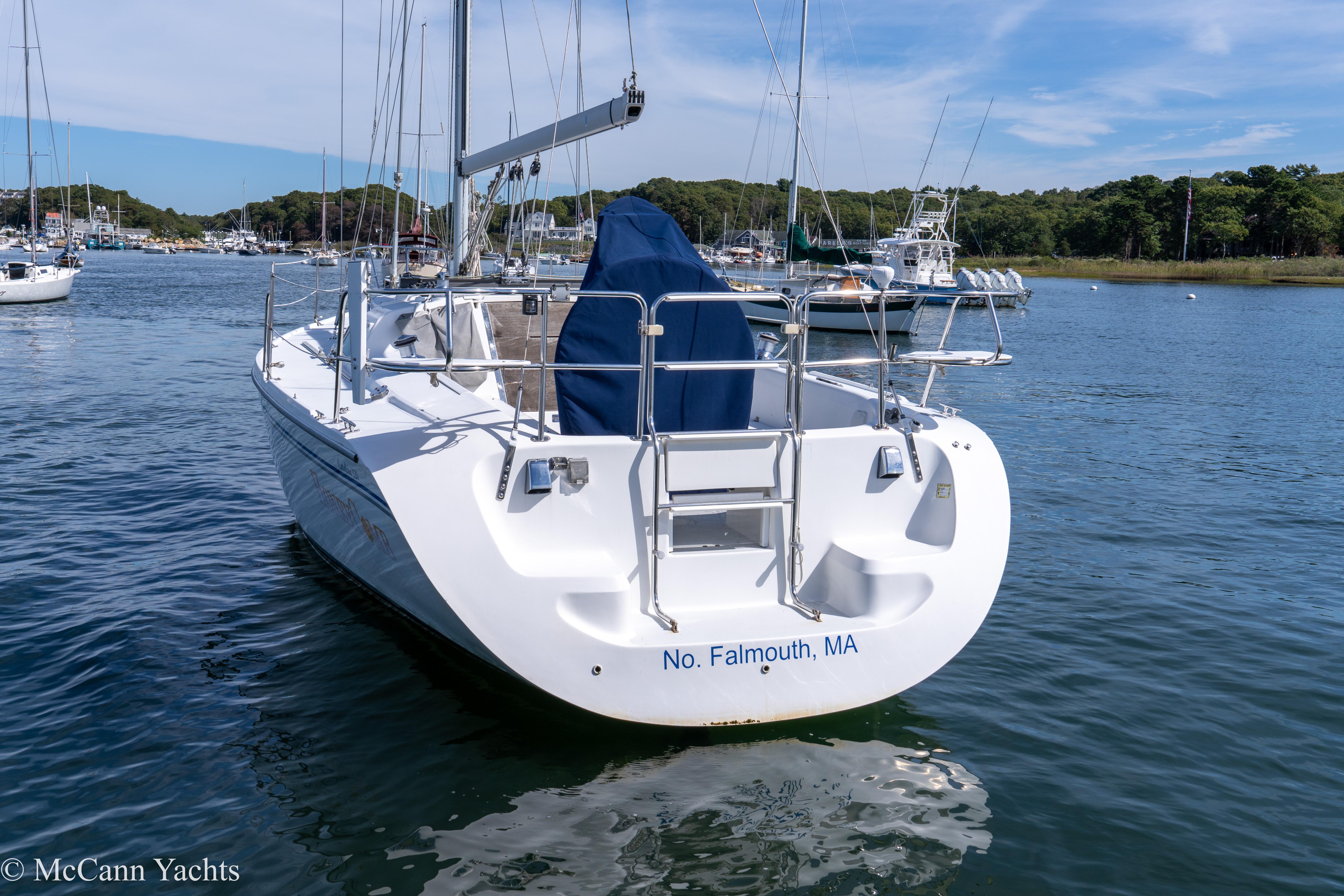 Catalina 320 sailboat, 2003 model, docked in North Falmouth, MA harbor.