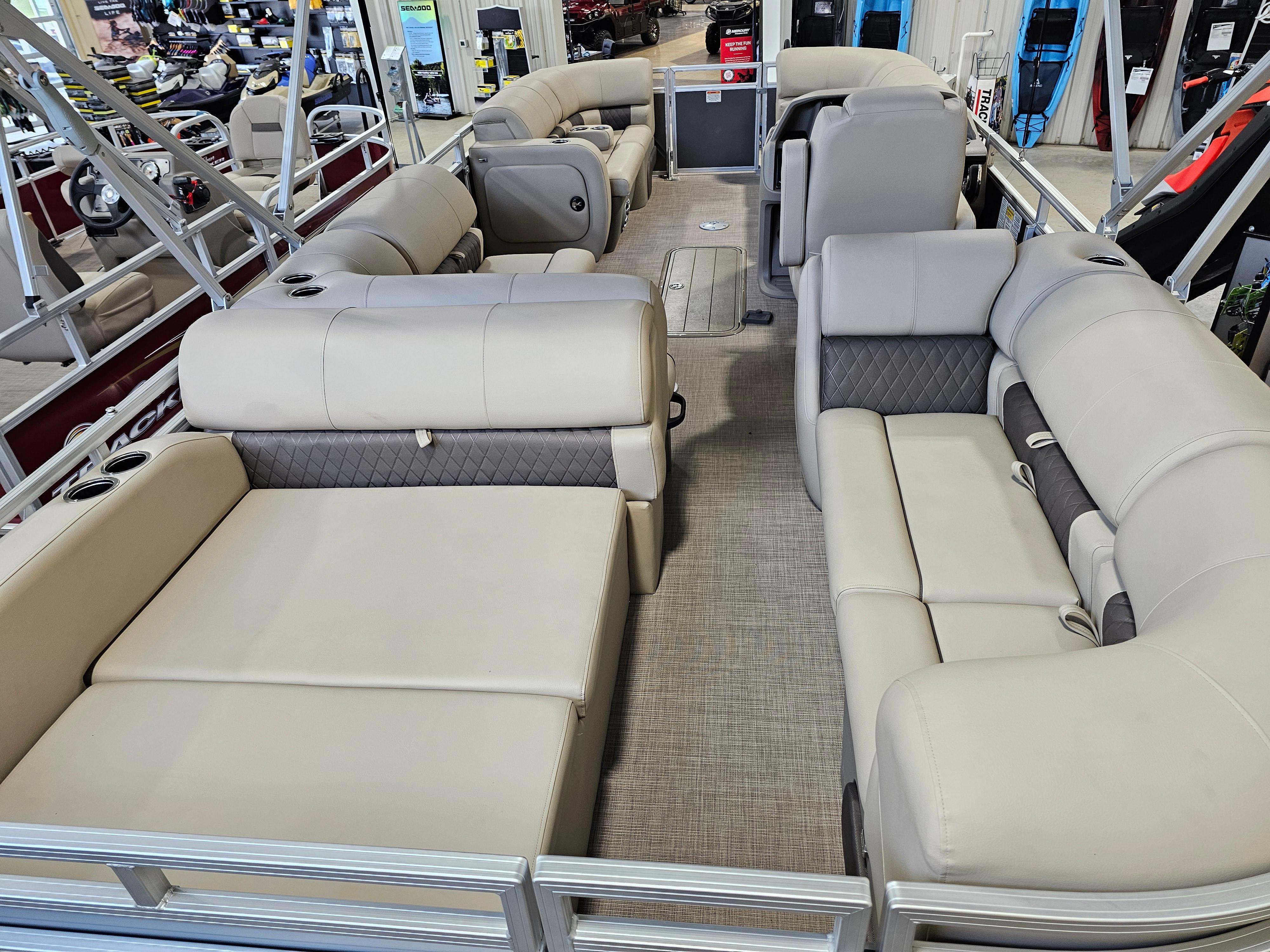 2024 Sun Tracker Party Barge 22 RF XP3 interior with spacious seating and modern design.