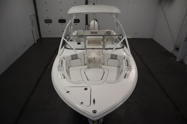 2025 Sea Fox 228 Traveler boat in indoor storage facility.