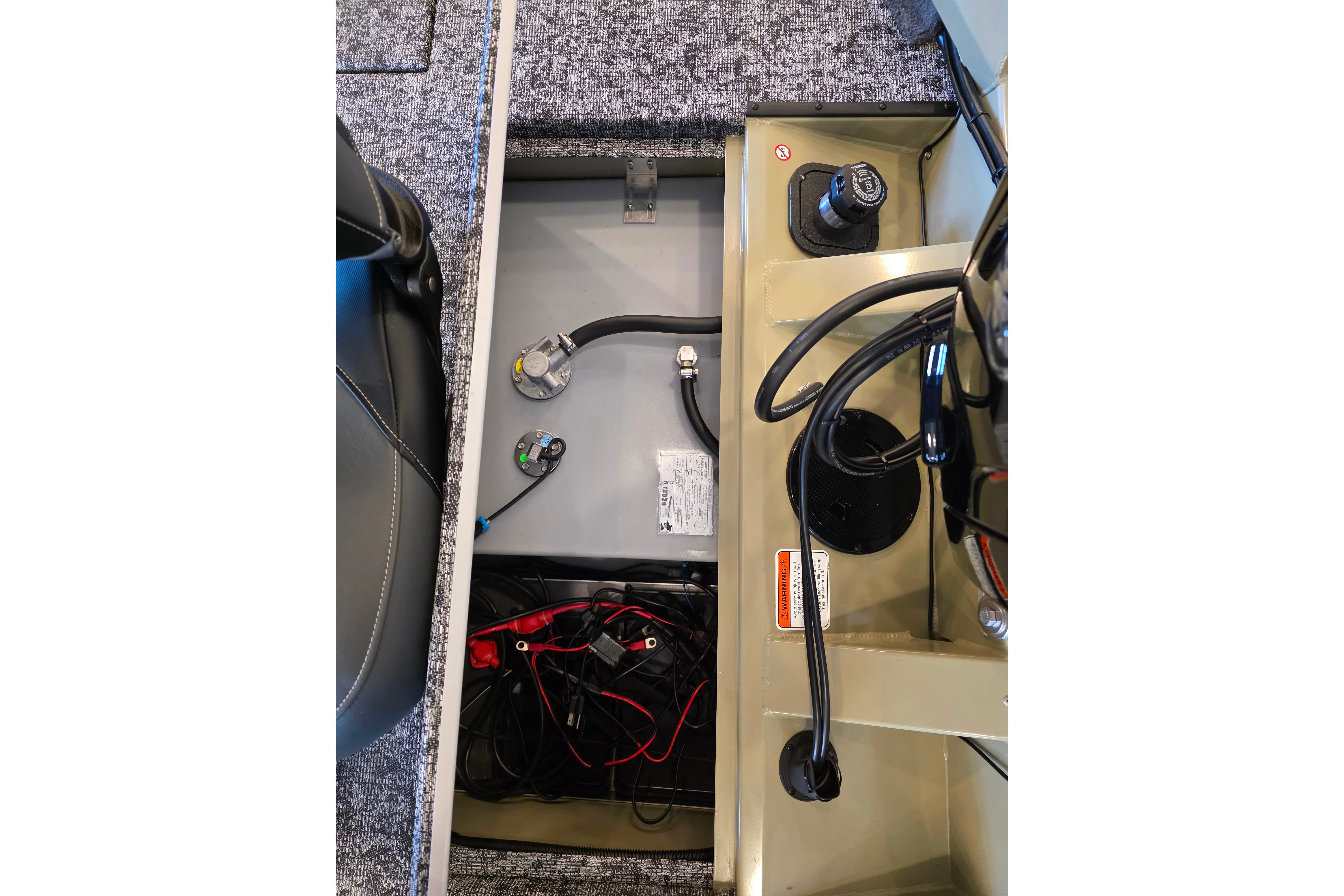 2026 Tracker Pro Team 175 Crappie Edition boat interior wiring and components.