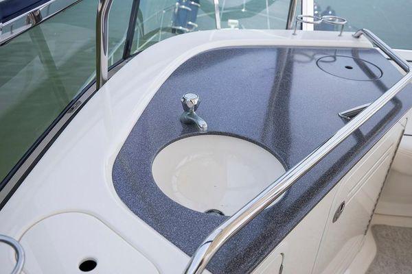 2005 Sea Ray 500 Sedan Bridge yacht sink and countertop detail.