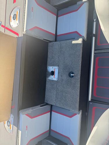 2025 Alumacraft Trophy 185X SC Rotax S boat interior with seating and storage compartments.