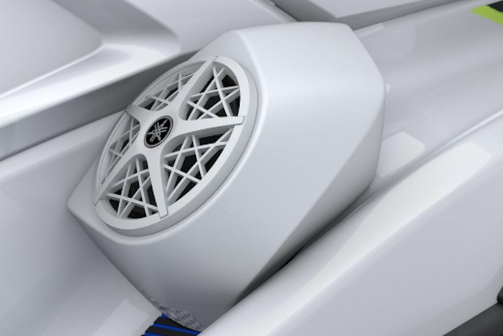 2026 Yamaha WaveRunner VX Deluxe speaker detail, showcasing sleek design and advanced audio features.