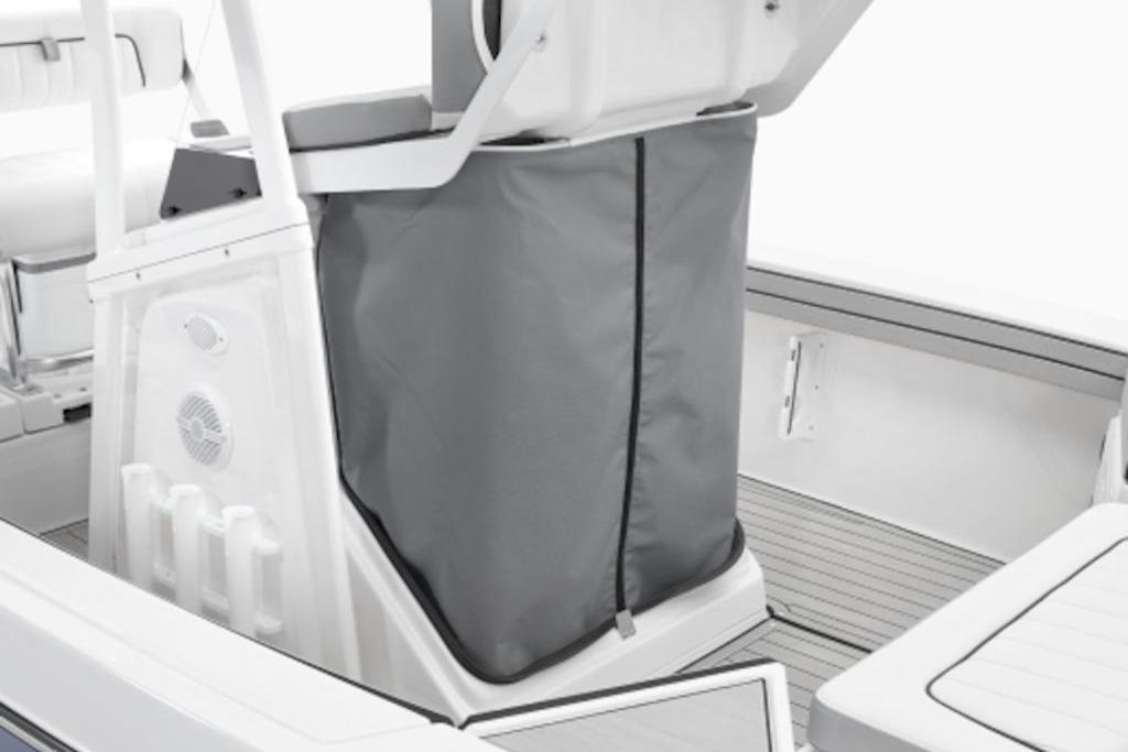 2026 Yamaha Boats 195 FSH Sport interior with storage compartment and seating.