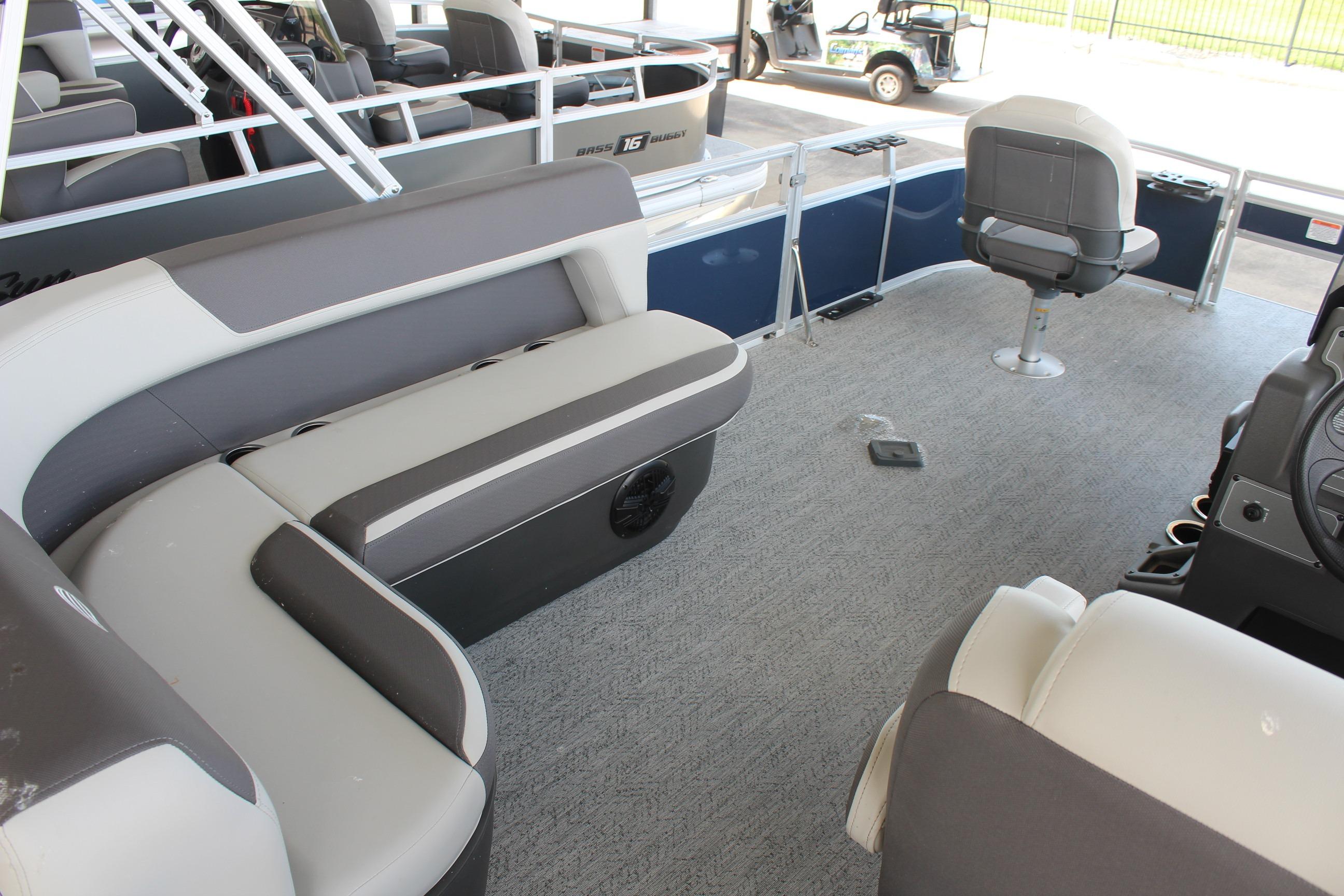 2026 Sun Tracker Bass Buggy 16 XL Select interior with seating and helm.