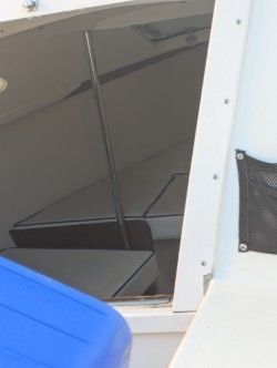 Interior of a 2002 Catalina Capri with blue cover.