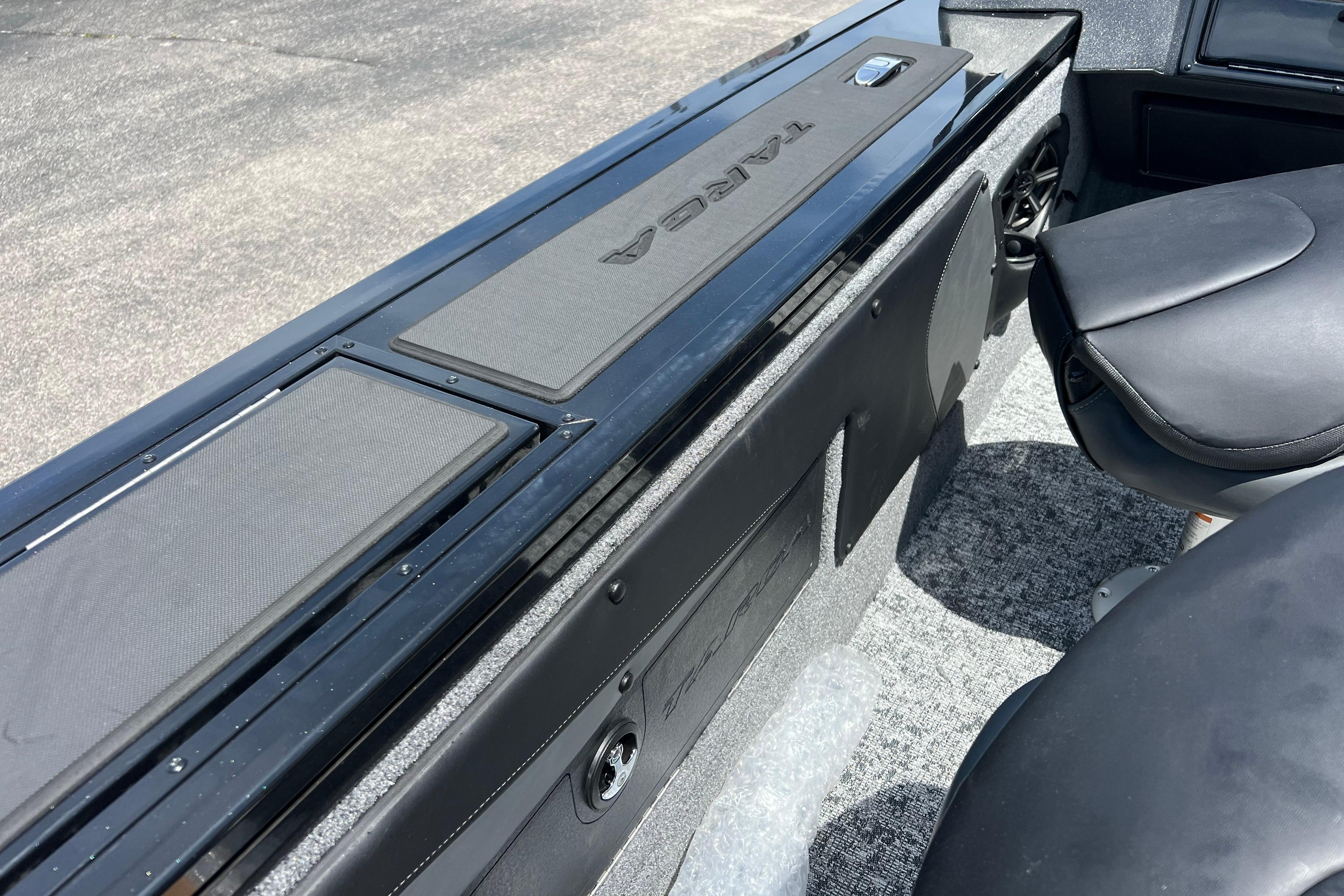 2026 Tracker Targa V-19 Combo boat interior with seating and storage compartments.
