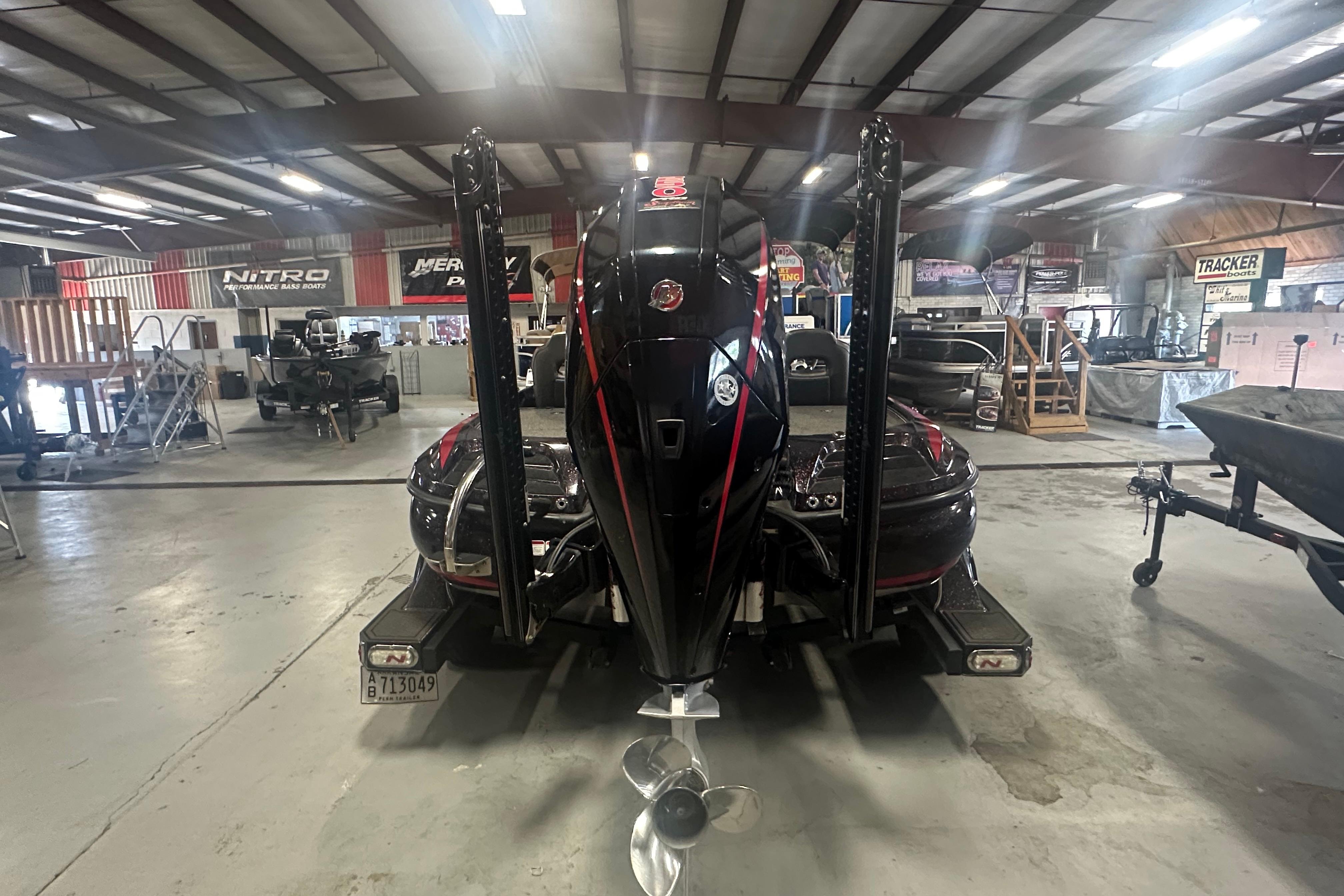 Nitro Z20 Pro 2022 boat in showroom, showcasing powerful engine and sleek design.