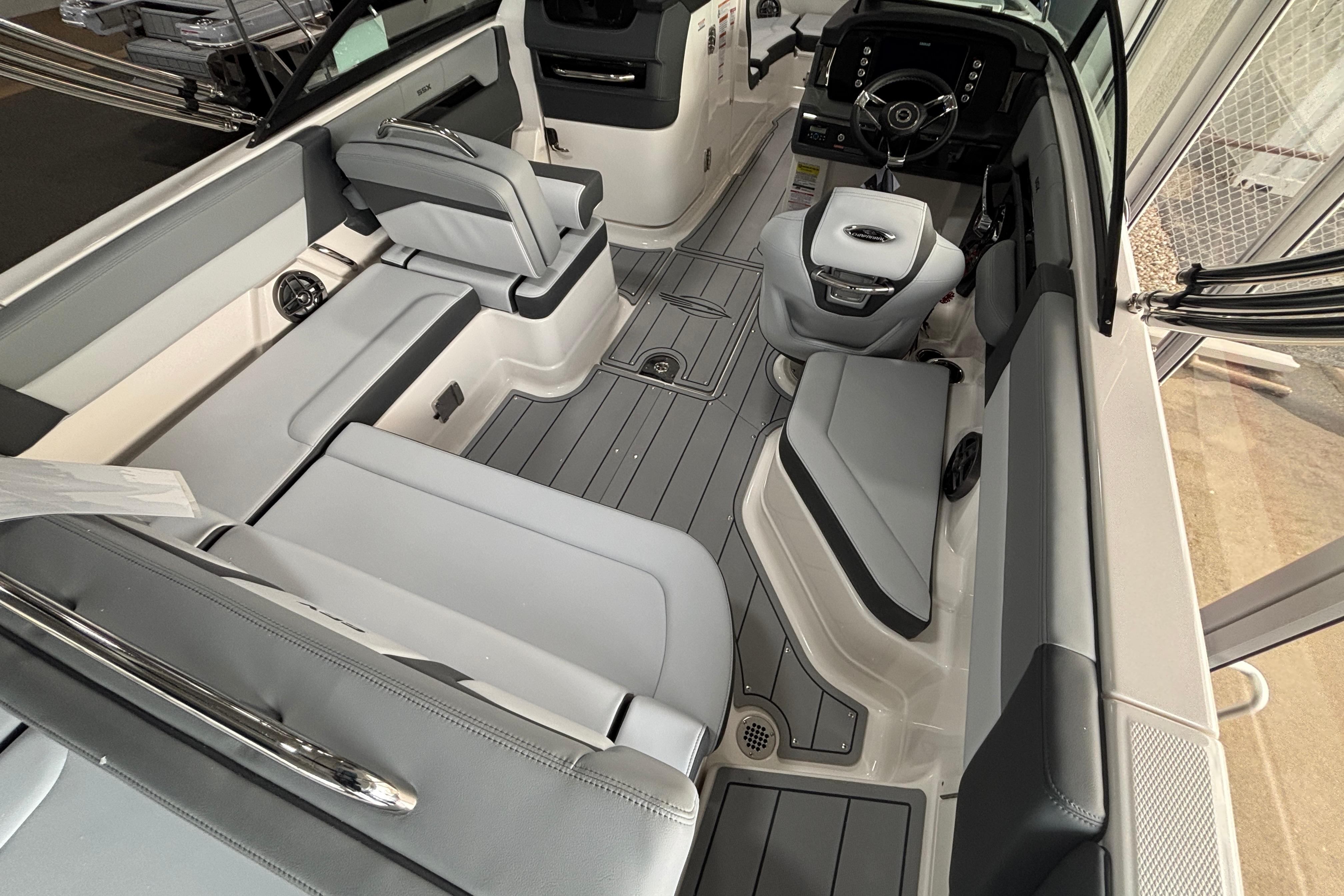 2026 Chaparral SSX 4 boat interior with sleek seating and modern dashboard design.