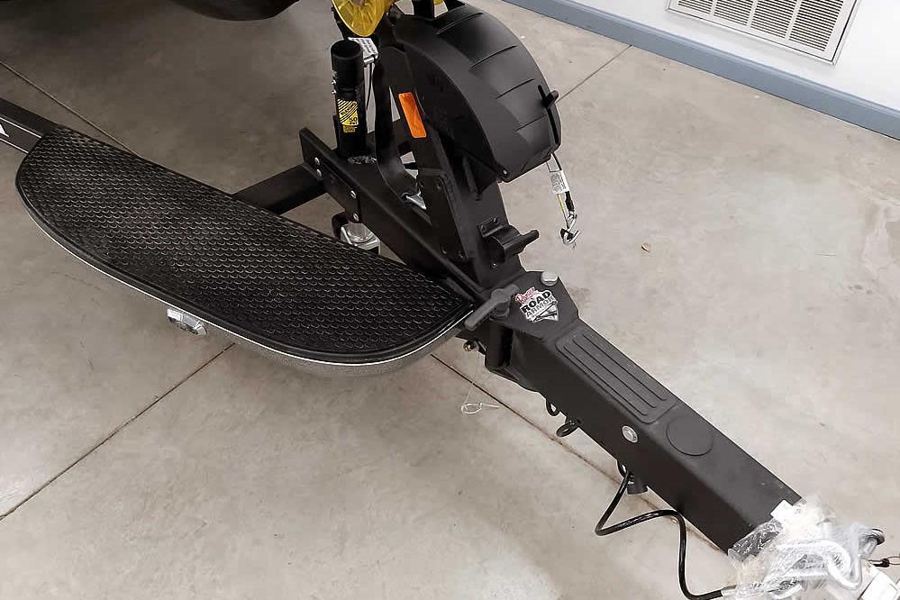 Trailer hitch of 2026 Ranger Z519R Cup-Equipped boat on concrete floor.