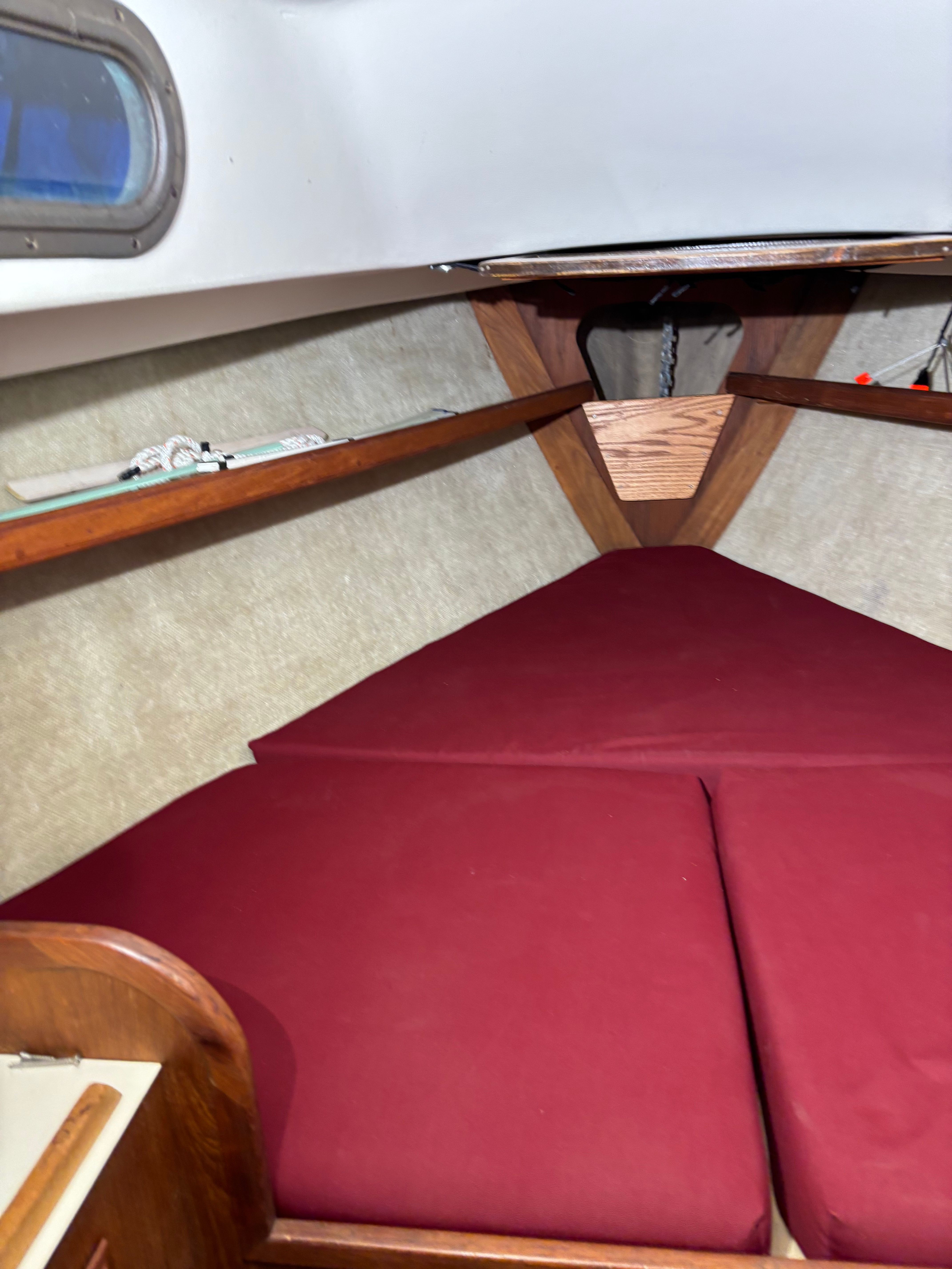 Interior of a 1986 Cape Dory 26 sailboat cabin.