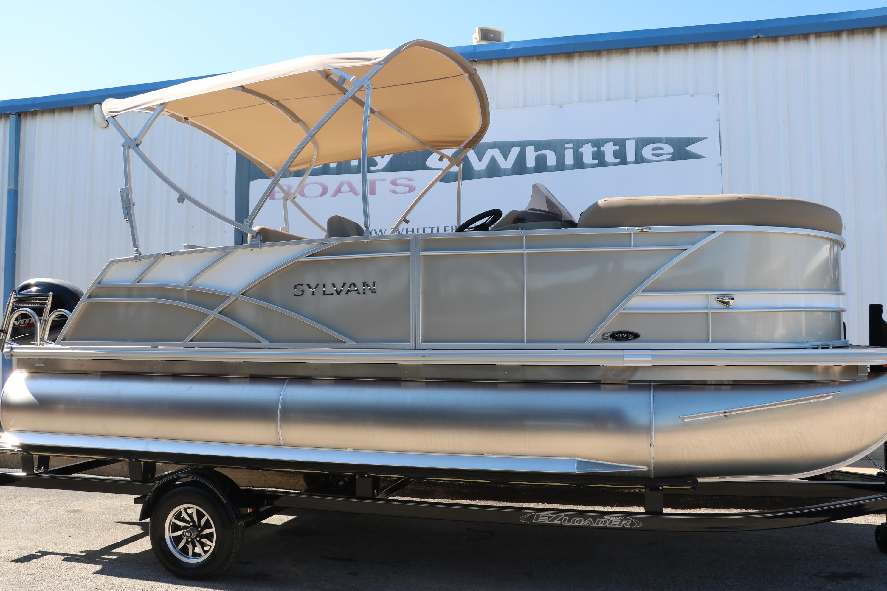 2025 Sylvan Mirage 820 CLZ DH pontoon boat with canopy on trailer.