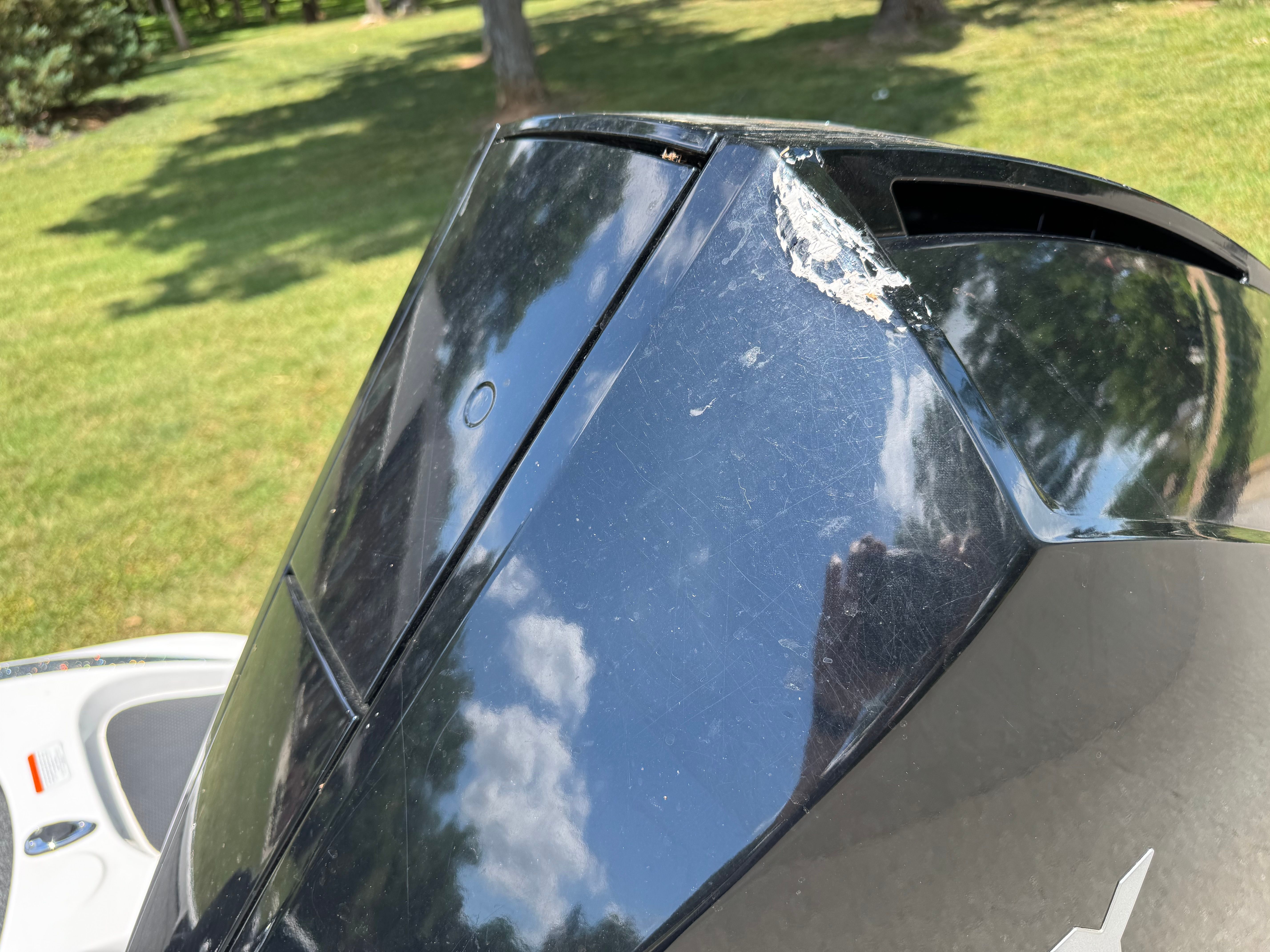 Close-up of a damaged Nitro Z21 boat, year 2019.