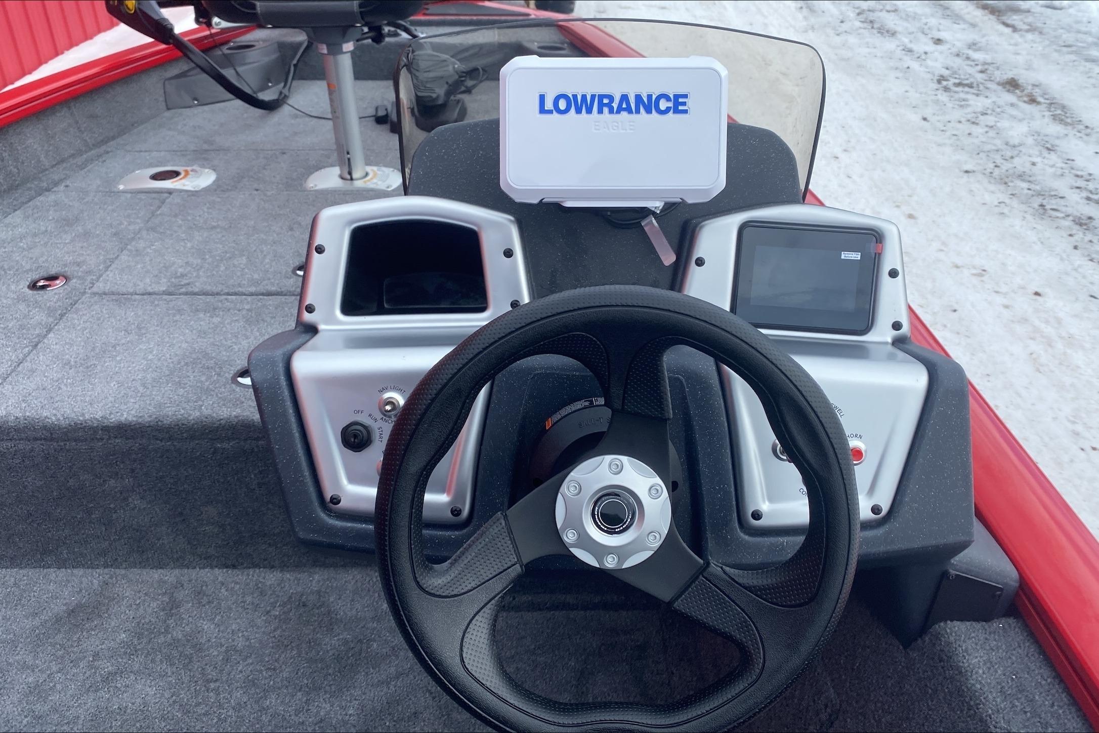 2026 Tracker Pro Team 175 Crappie Edition boat dashboard with Lowrance electronics.