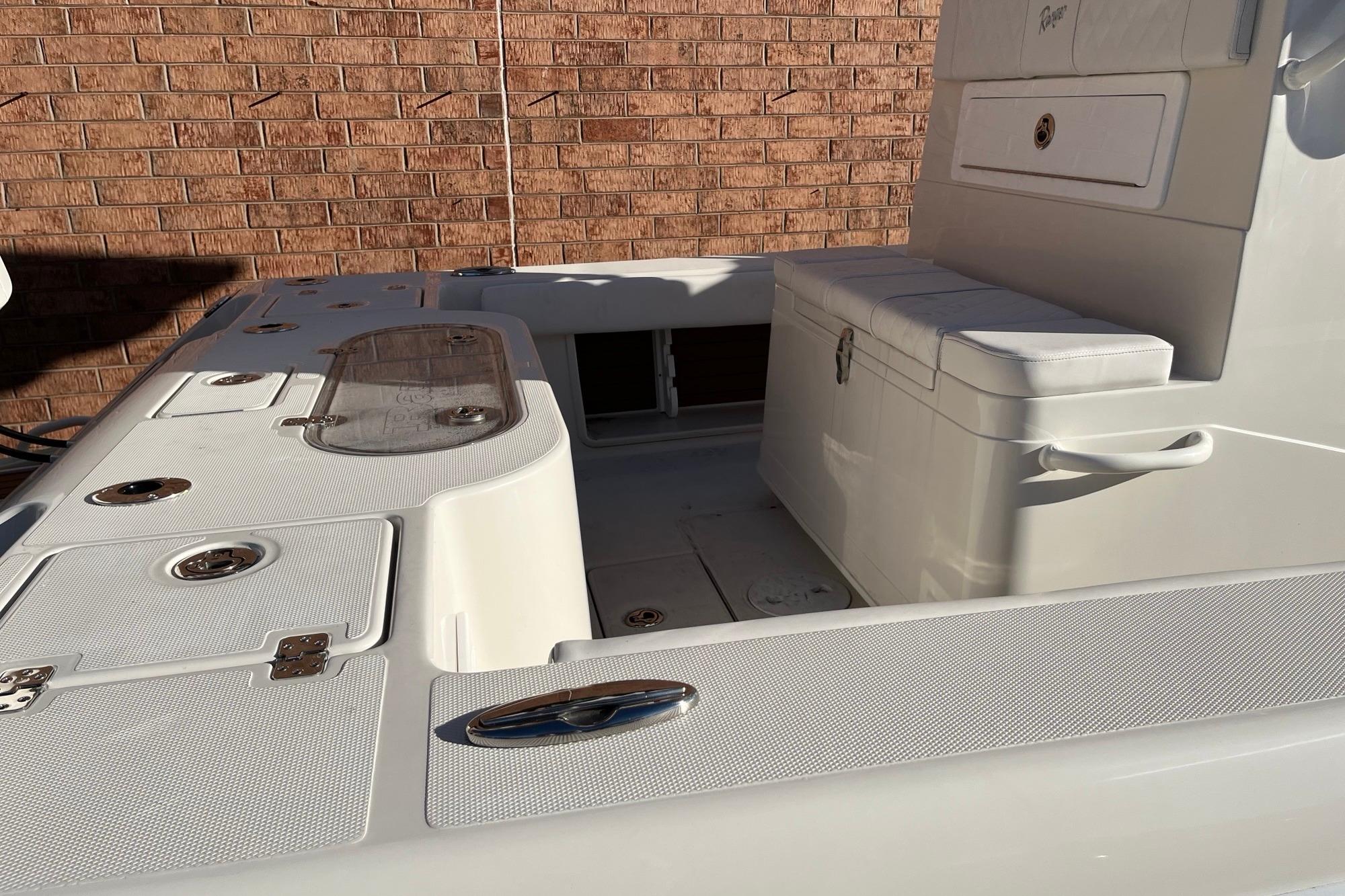 2024 Ranger 2600 Bay boat interior with seating and storage compartments.