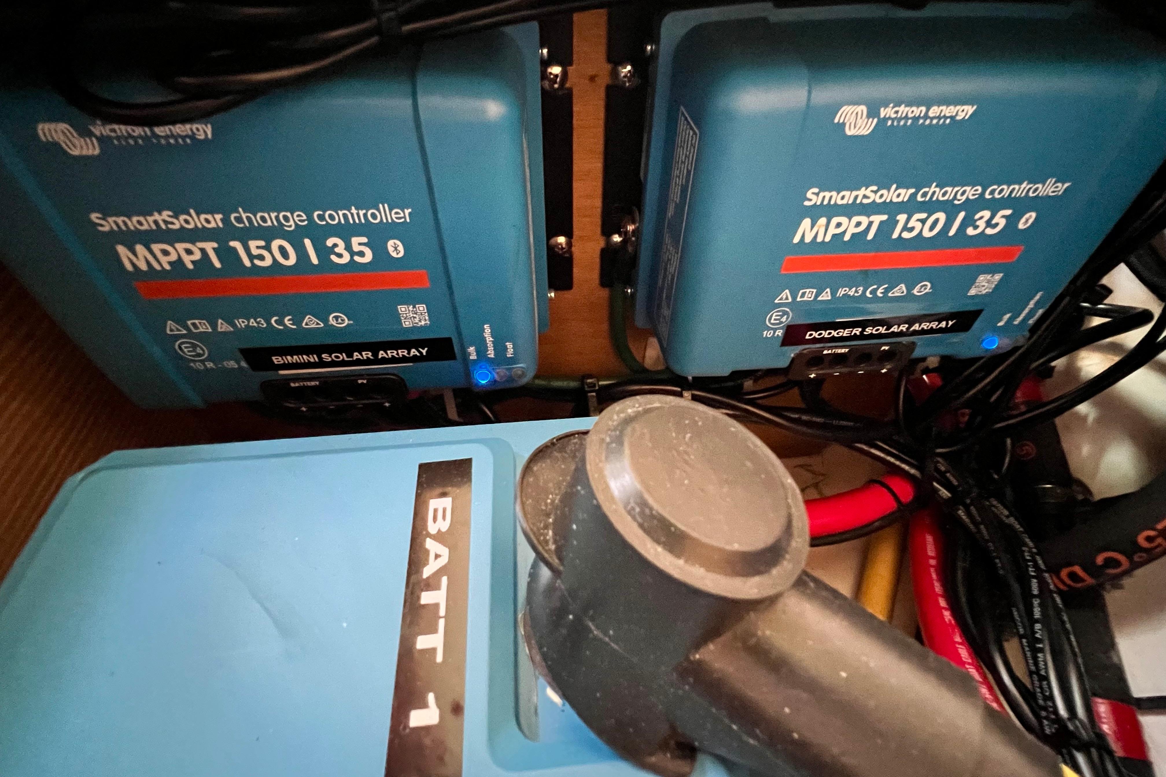 Victron Energy SmartSolar charge controllers in a 2016 Hanse 455 yacht's electrical setup.