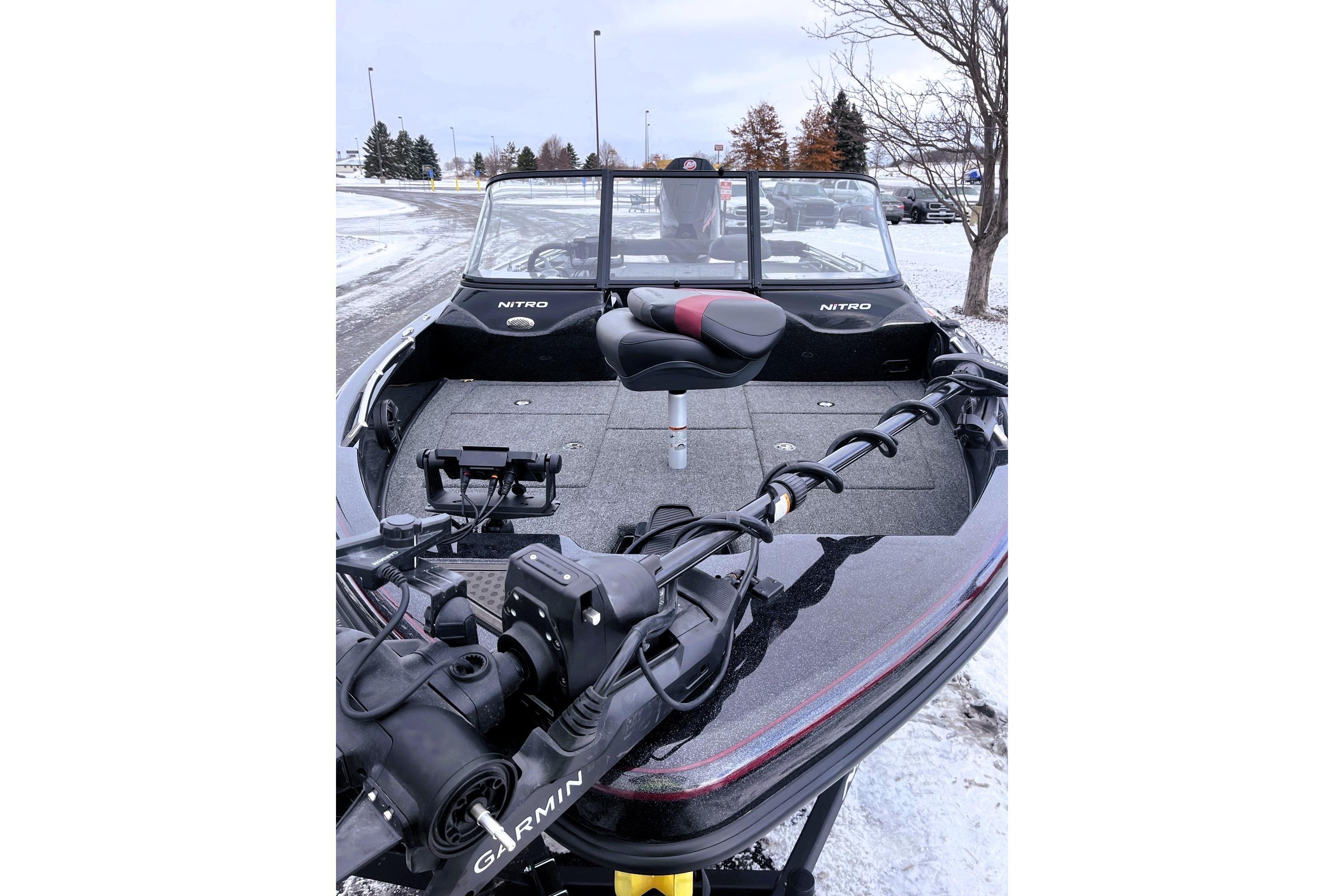 2026 Nitro ZV19 Sport Pro boat with Garmin equipment on snowy day.