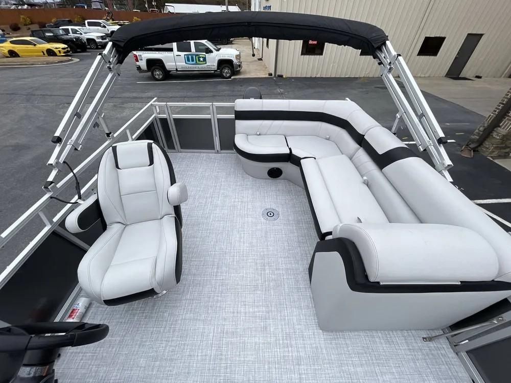 2025 South Bay 18CR SE S Cruise pontoon boat with spacious seating and modern design.