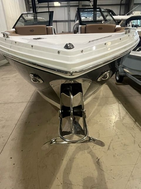 2024 Cobalt R6 boat, front view indoors.