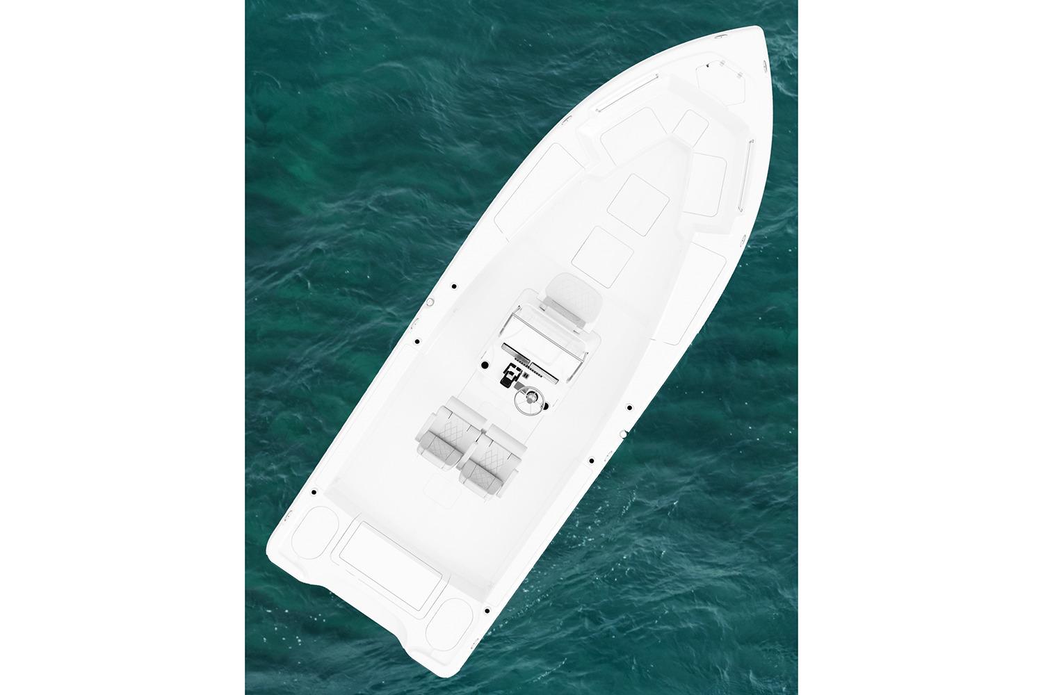 Manufacturer Provided Image: 2026 Blazer Bay Makaira 2800 boat on clear blue water, aerial view.