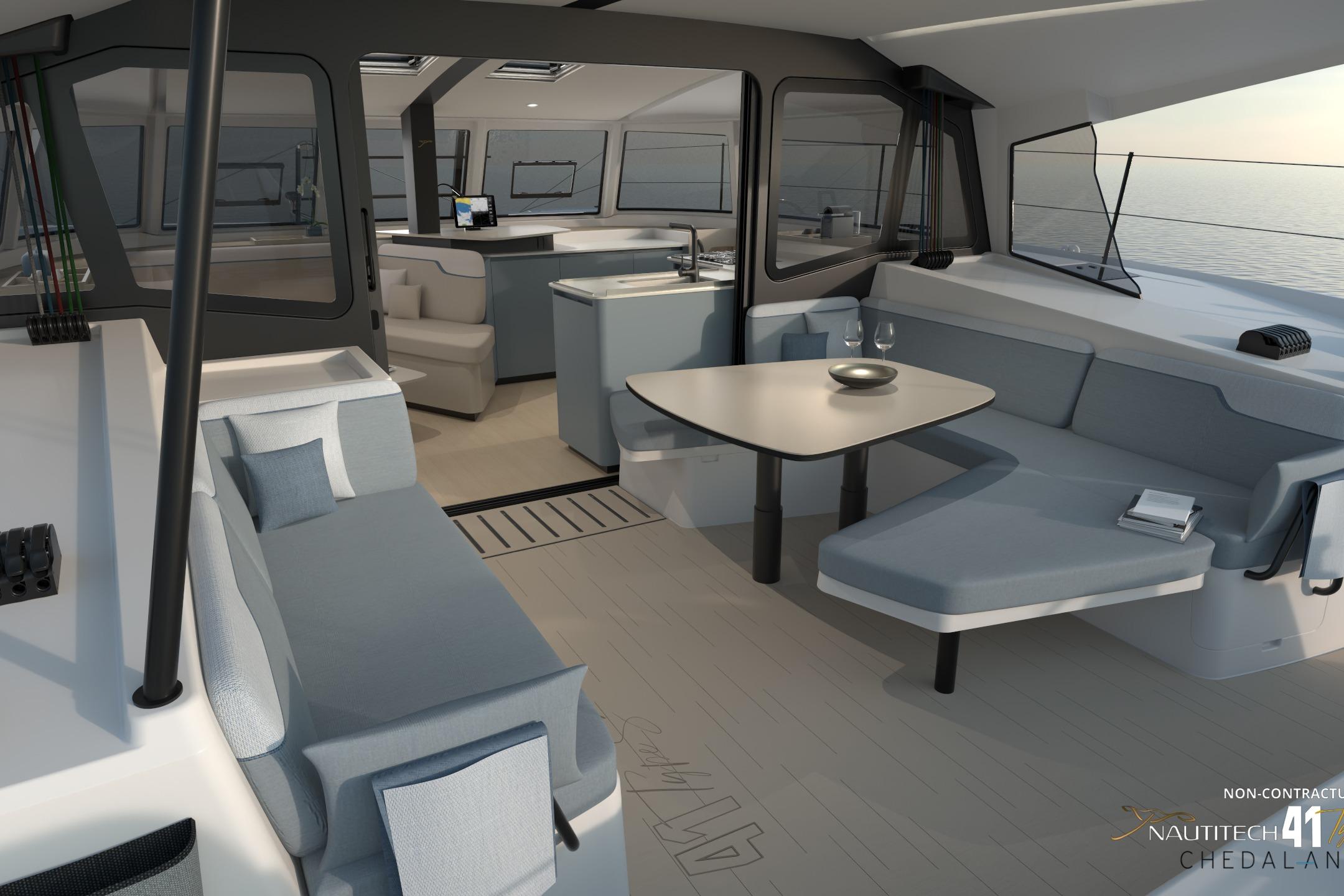 Interior of Nautitech 41 Type S yacht, modern and stylish, year 2026.