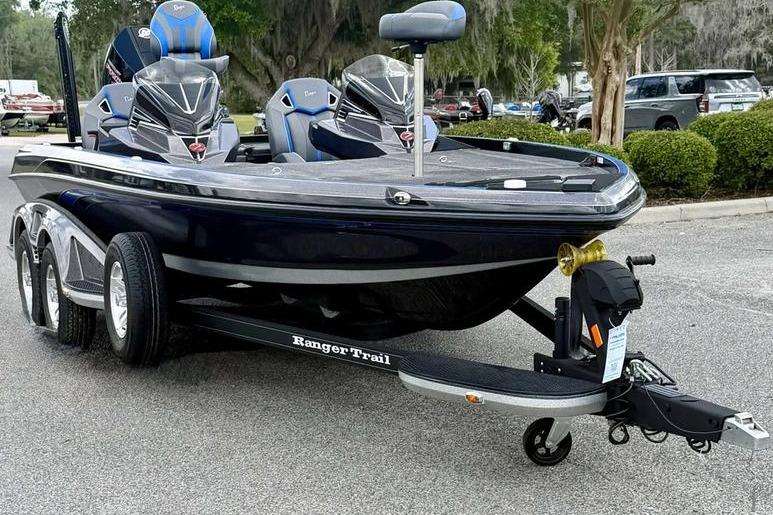2023 Ranger Z520R bass boat on trailer, featuring sleek design and dual seats.
