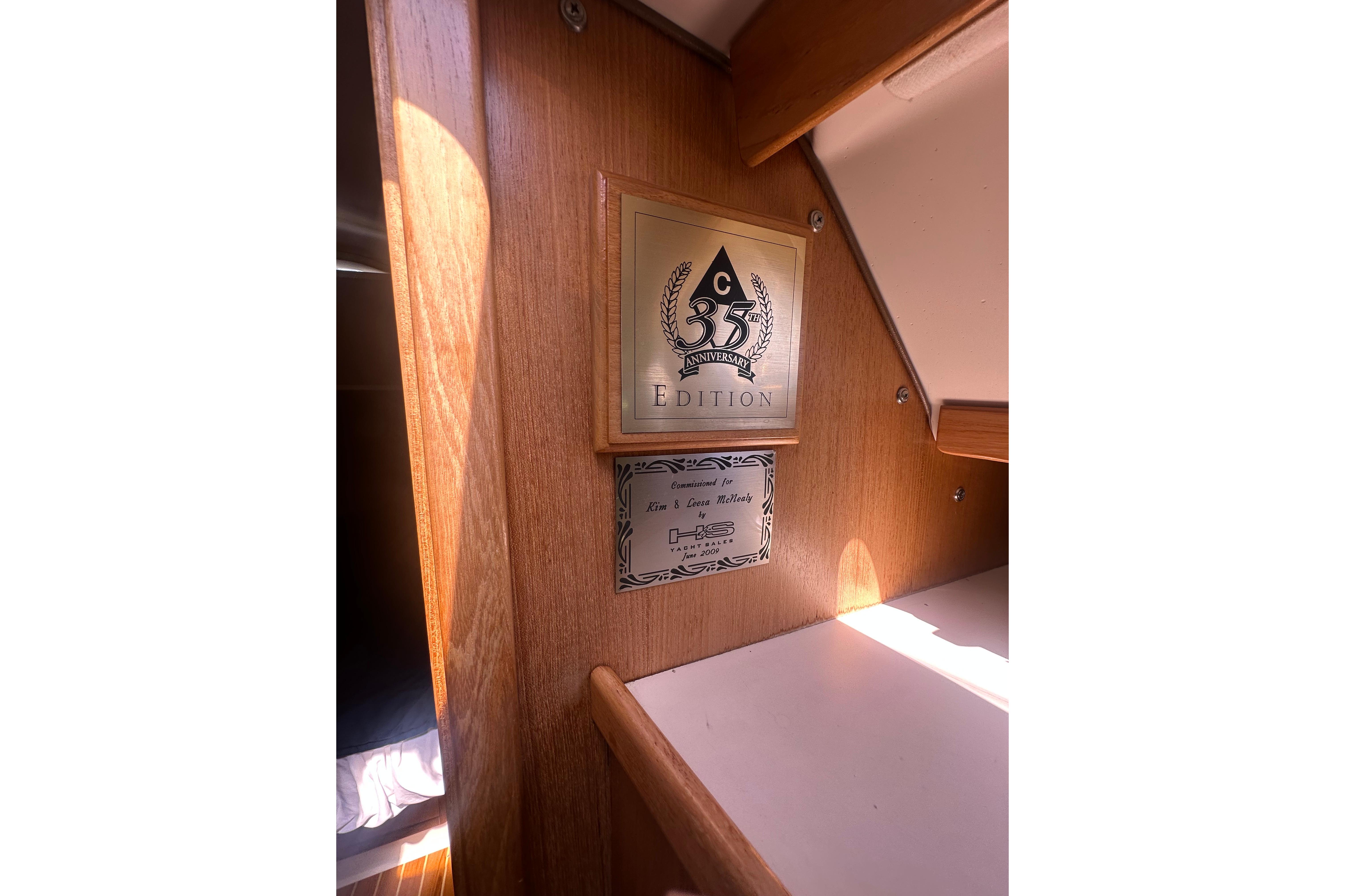 Plaque inside 2005 Catalina 36 MkII, commemorating 35th anniversary edition.
