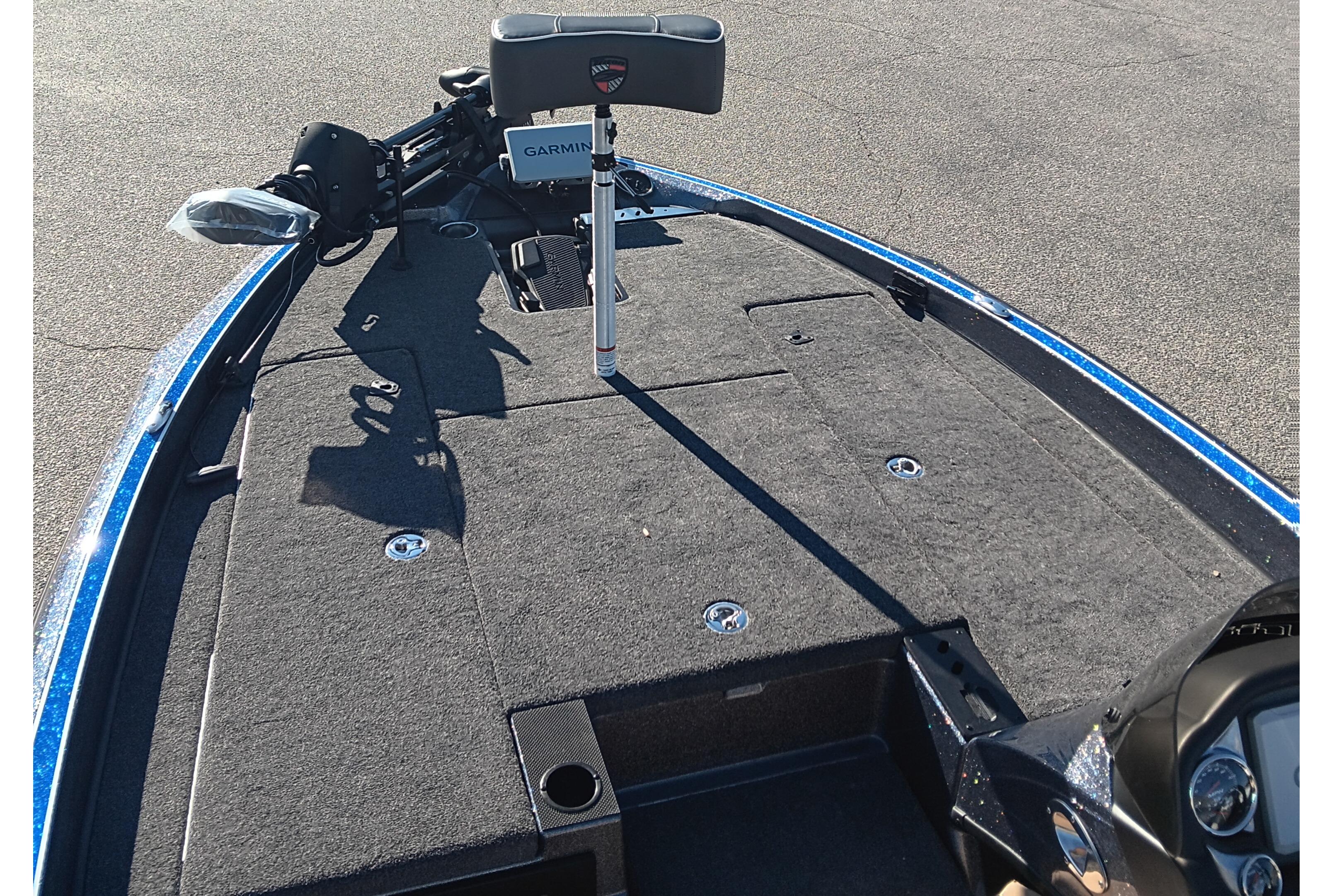 2026 Triton 18 TrX boat deck with Garmin equipment and trolling motor.