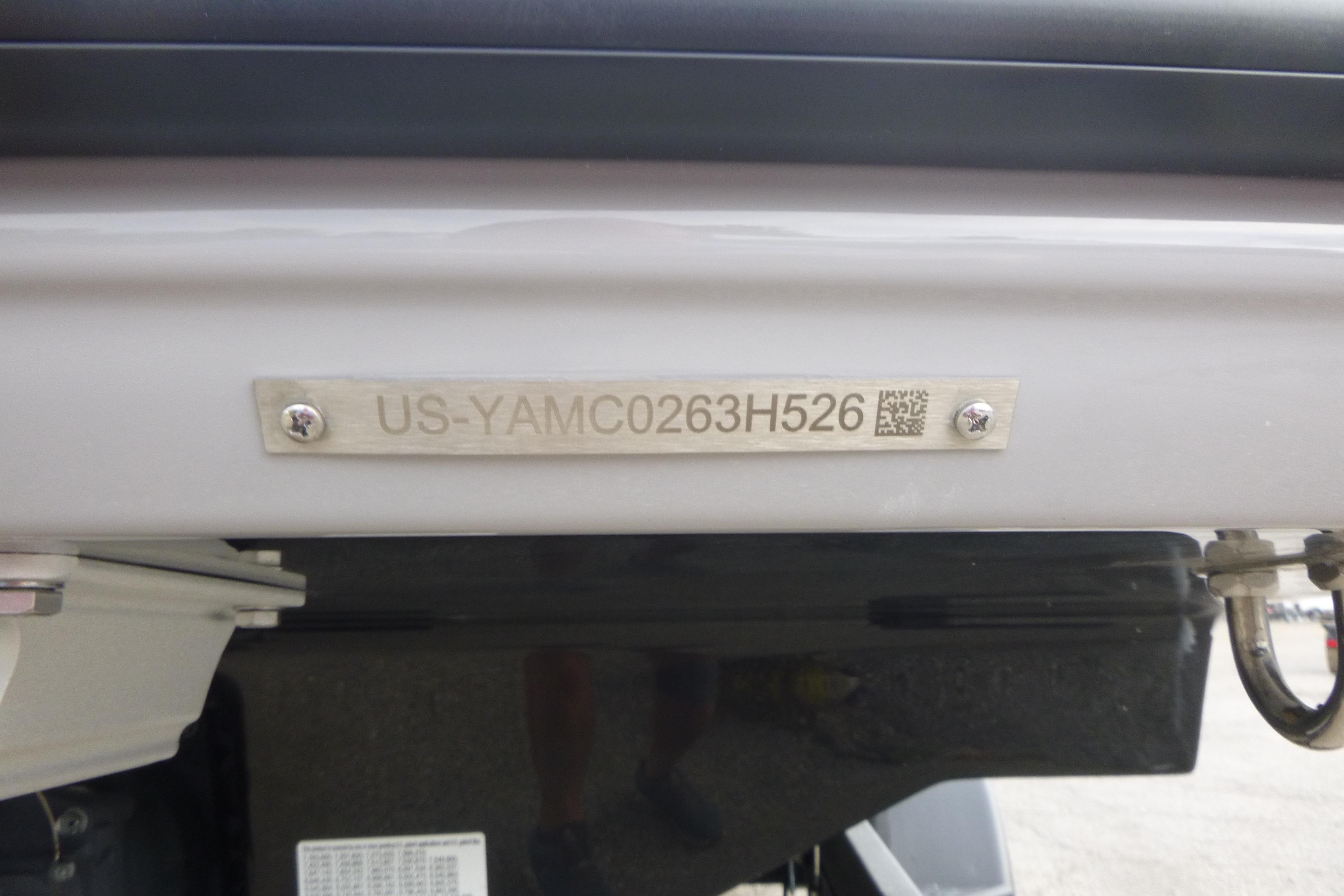 2026 Yamaha Boats AR250 hull identification number plate.
