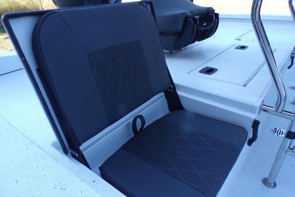 2026 Xpress H20B Bay boat seat with sleek black upholstery and modern design.