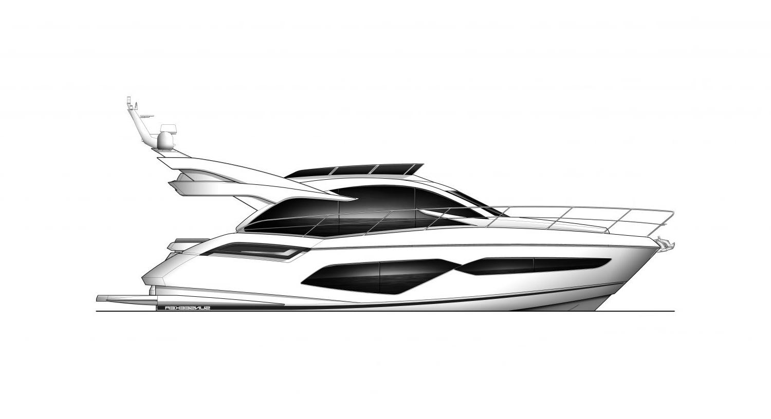 2021 Sunseeker Manhattan 55 yacht side profile illustration.