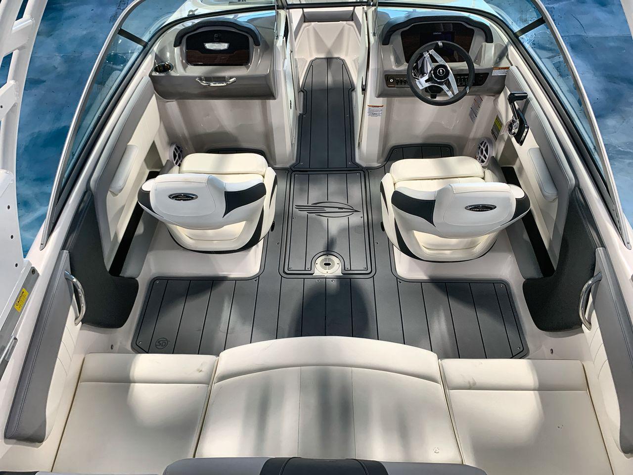 2025 Chaparral 21 SSi boat interior with modern seating and sleek design.