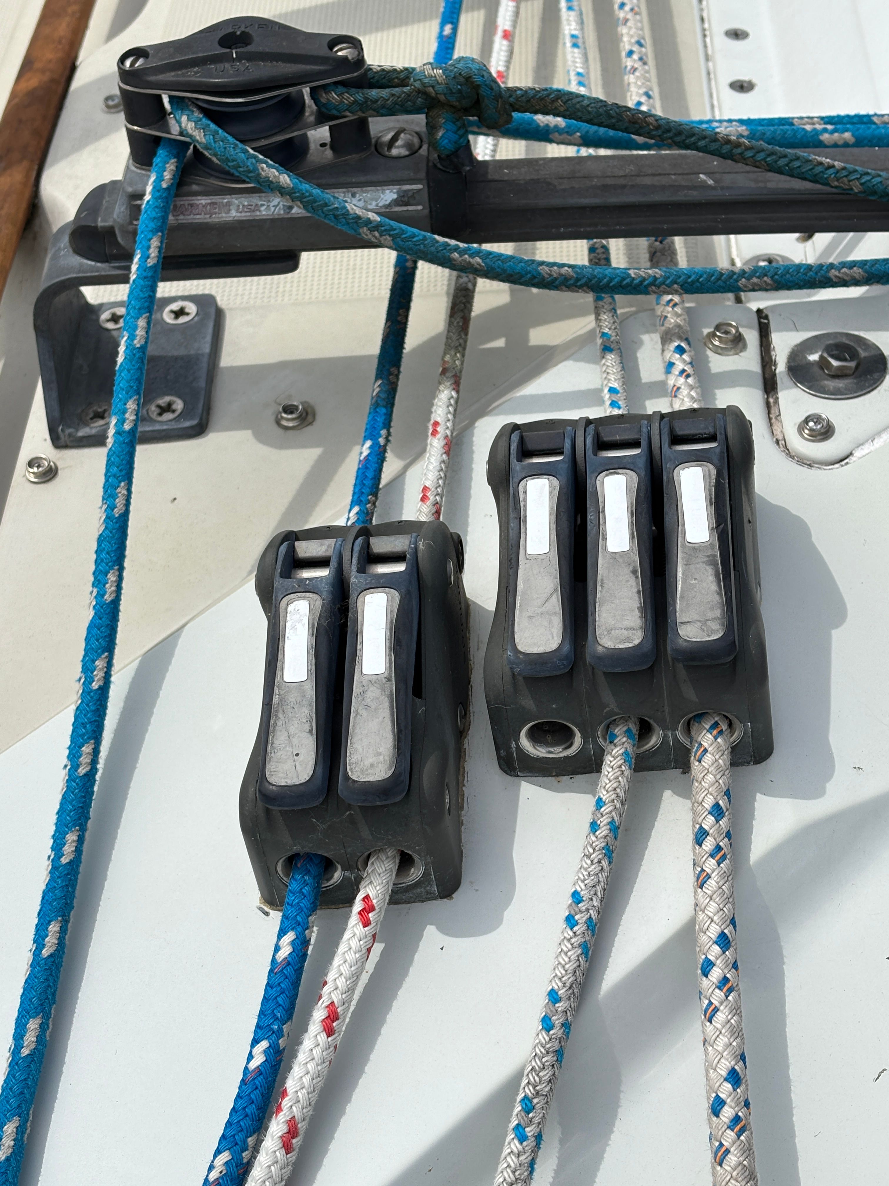 Close-up of sailboat rigging on Ericson 34-2, year 1988.