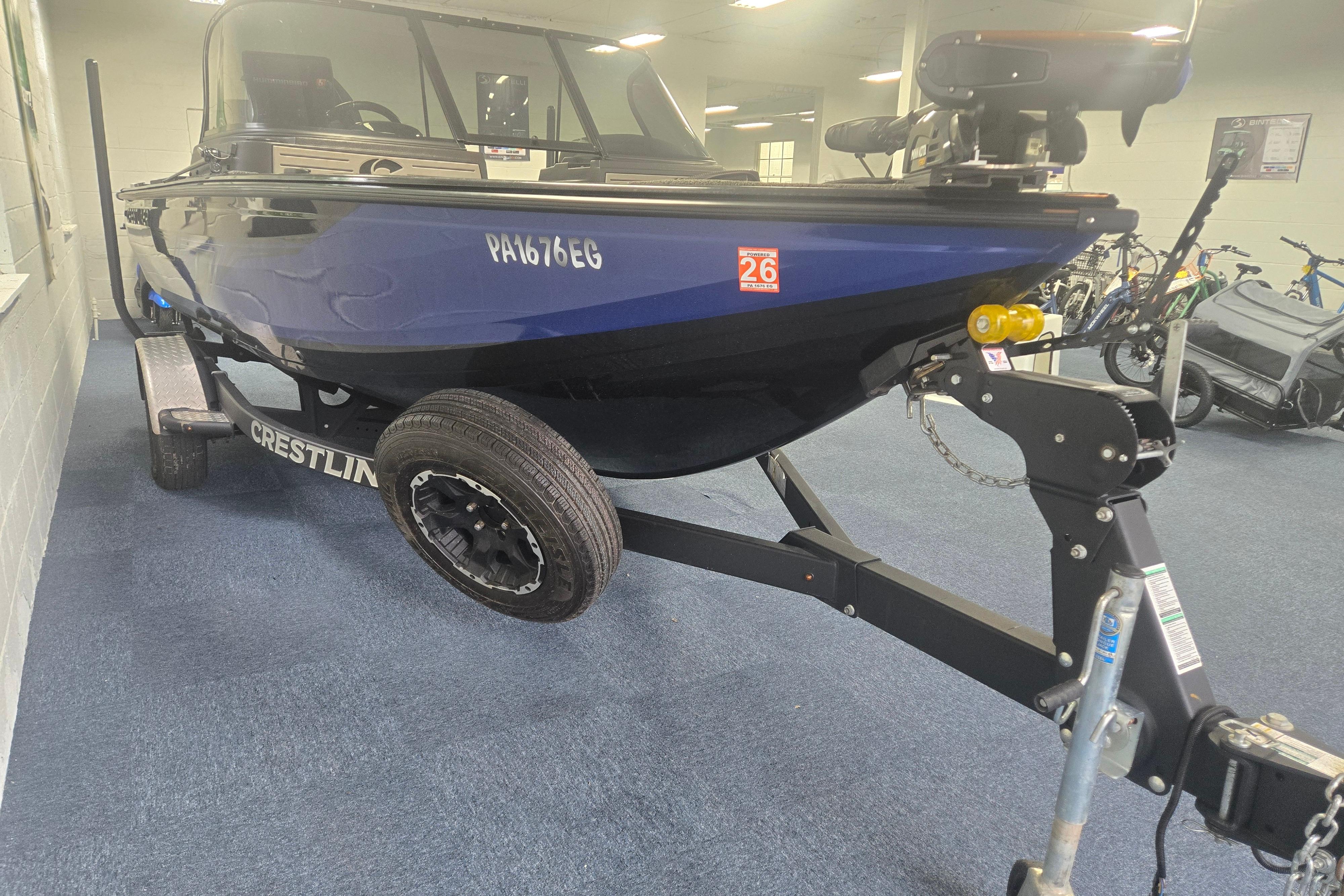 2020 Crestliner 1850 Raptor WT boat on trailer in showroom.