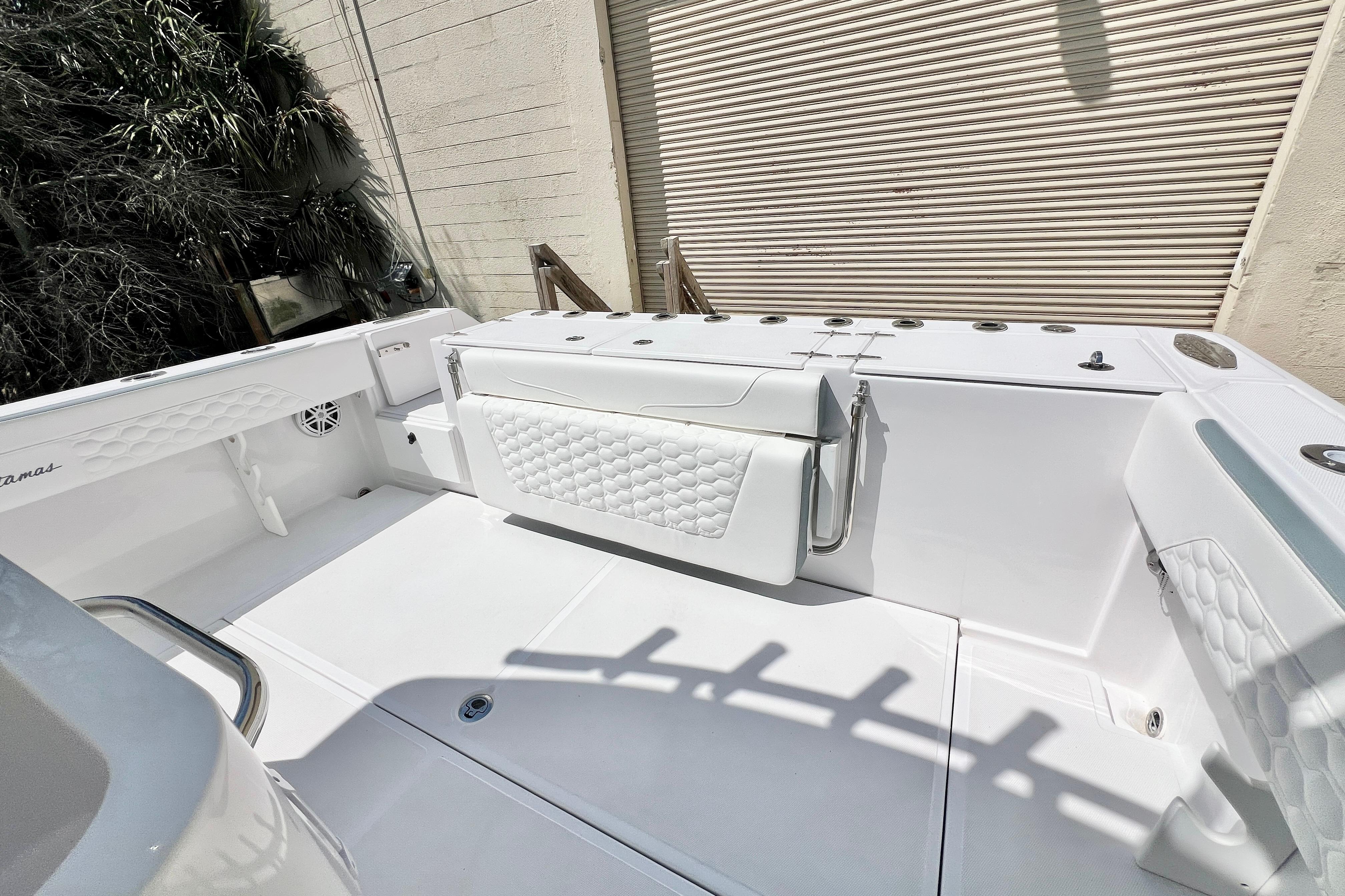 2026 Stamas 31T Aventura boat interior with white seating and sleek design.